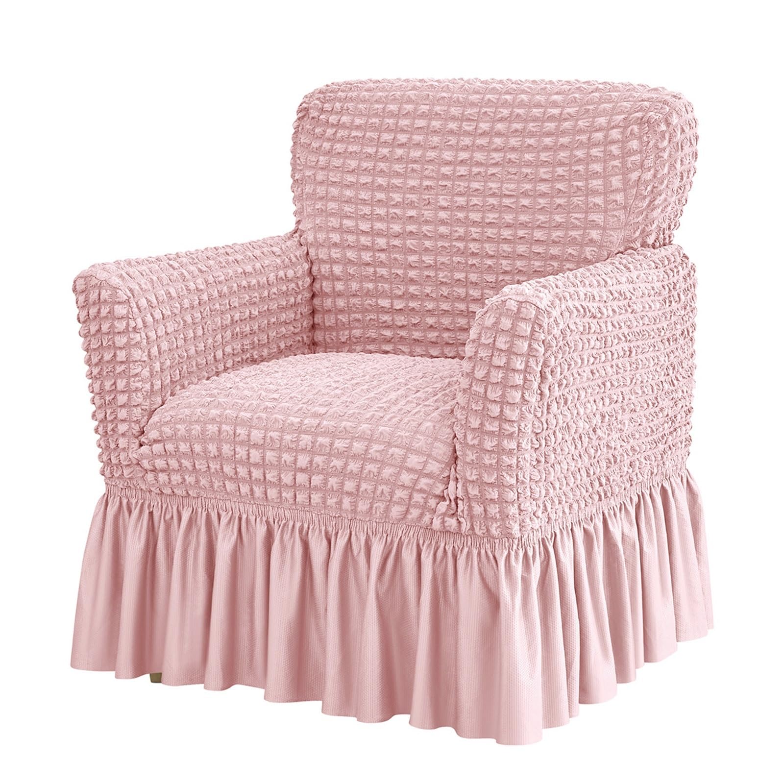 PBTMCD Solid Stretch Wing Chair Cover Seersucker Armchair Slipcover With Skirt High Elastic Spandex(8#)
