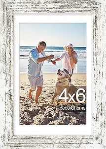 decorUhome 4x6 Picture Frame, Display Pictures 3.5x5 with Mat or 4x6 without Mat, Wall & Tabletop Display Photo Frame, Distressed White, 1 Pack