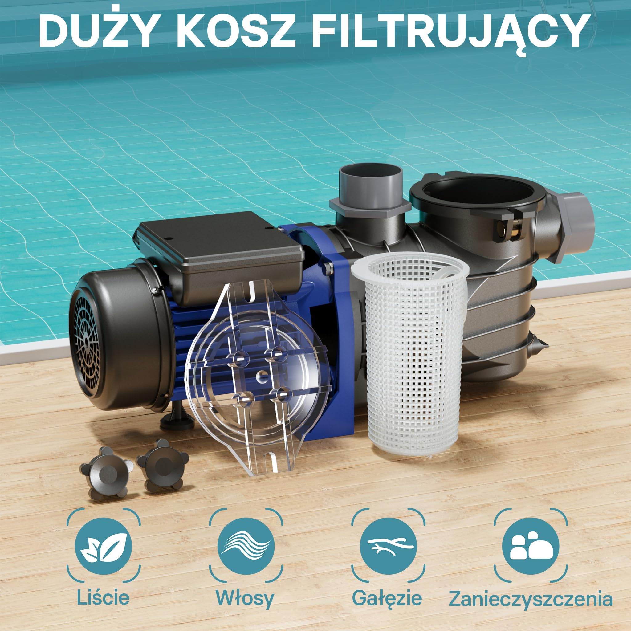 WilTec Pompa basenowa 10800 l/h, 180 W cicha pompa filtrująca i cyrkulacyjna, skuteczna pompa wodna do basenu, trwała i antykorozyjna konstrukcja