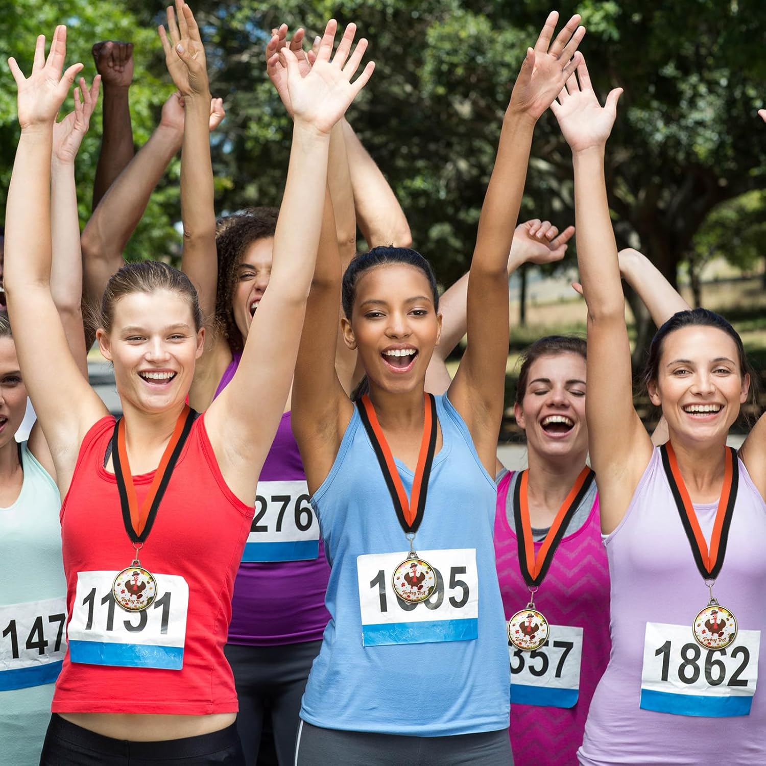 Sasylvia Thanksgiving Turkey Medals Bulk 2'' Metal Turkey Trot 5k Trophy with Ribbon Leaves Wreath Race Medals Thanksgiving Awards Prizes