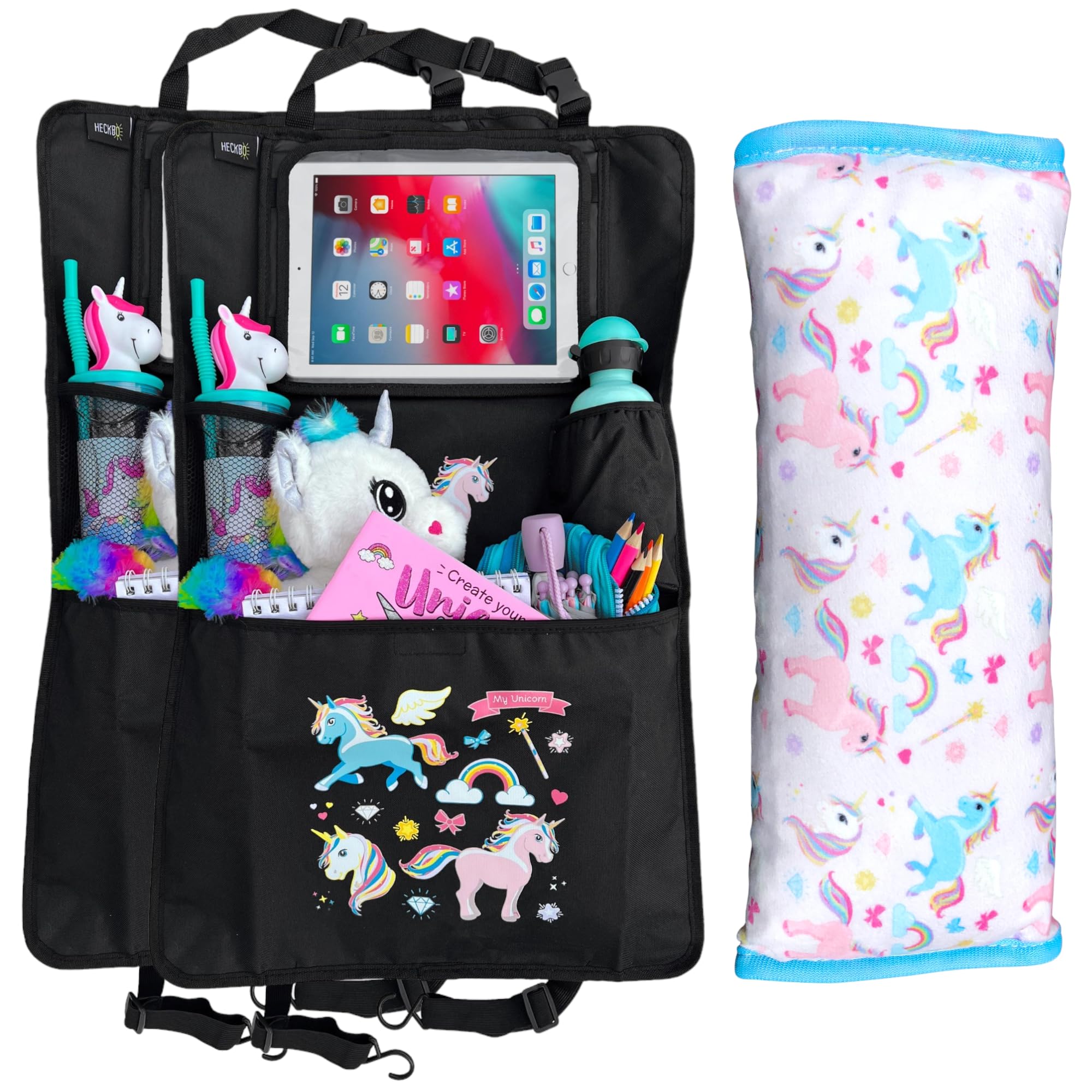 HECKBO 2x Organizer + 1x Gurtkissen Einhorn