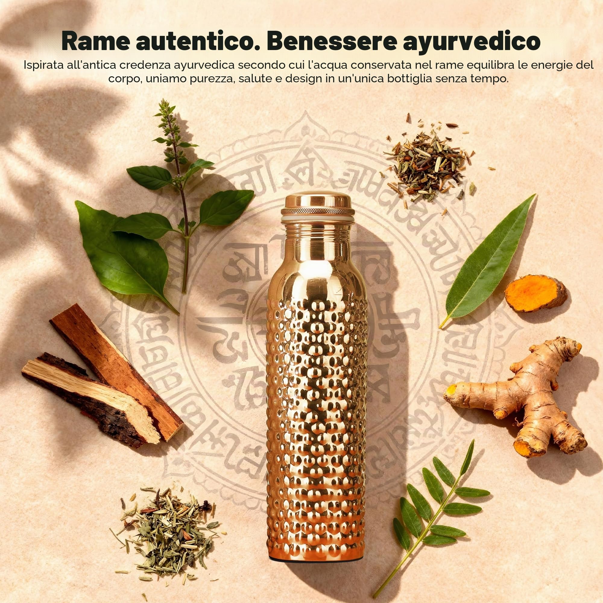 Borraccia in rame da 34 once con borsa per il trasporto in iuta, bottiglia in rame puro per acqua potabile, palestra, yoga, 1000 ml (1 bottiglia)