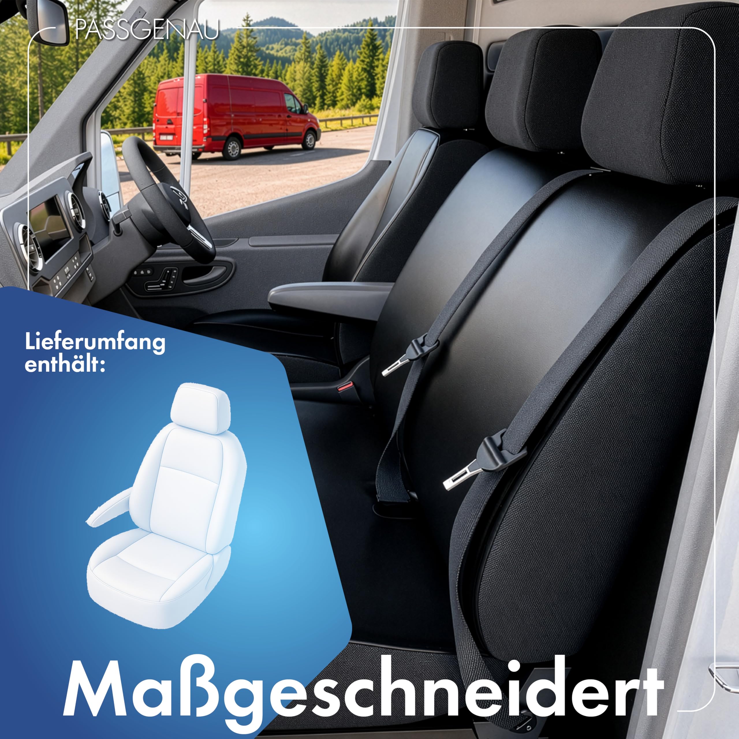 Walser Transporter Sitzbezüge Auto für Ford Transit, 1 Einzelsitz vorne (Aussparung Armlehne rechts), Sitzbezüge aus Kunstleder, Sitzschoner, Sitzauflagen Set für Van