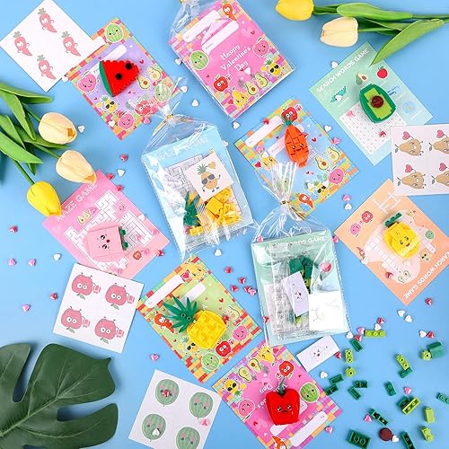 Miniatura 3 de Tarjetas del día de San Valentín para el aula de niños, juego de 28 bloques de frutas, regalos del día de San Valentín para niños, tarjetas del día