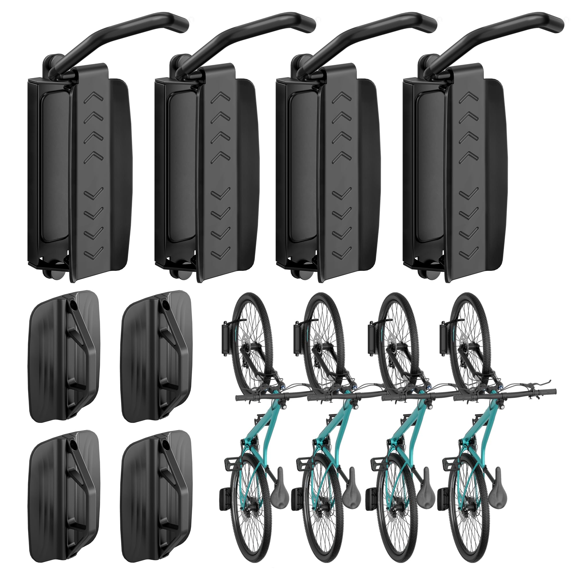 PEGZONE Swivel Bike Wall Mount 4 Pack, Heavy Duty Vertical Bike Rack Wall Hanger, Holds 77 Lbs per Bike Hook, Space-Saving Bicycle Storage Rack for Garage, Ideal for MTB, Road Bike, E-Bike