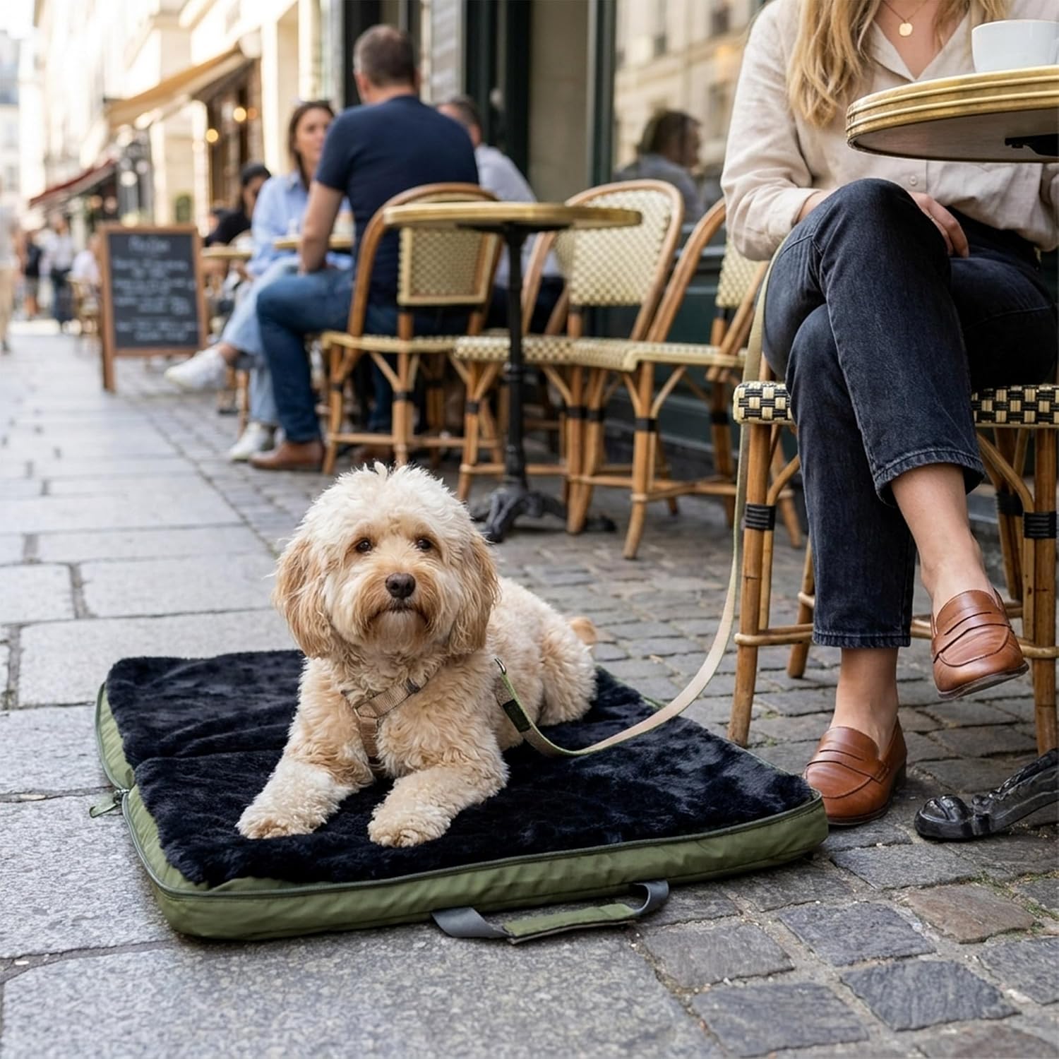 4 Cats & Dogs Gus Travel Bed – Portable Foldable Dog Bed & Pet Cushion Mat with Soft Faux Fur, Water-Resistant Nylon, Zippered Suitcase Design for Camping & Travel- Medium (29.5″ x 39.5″), Army