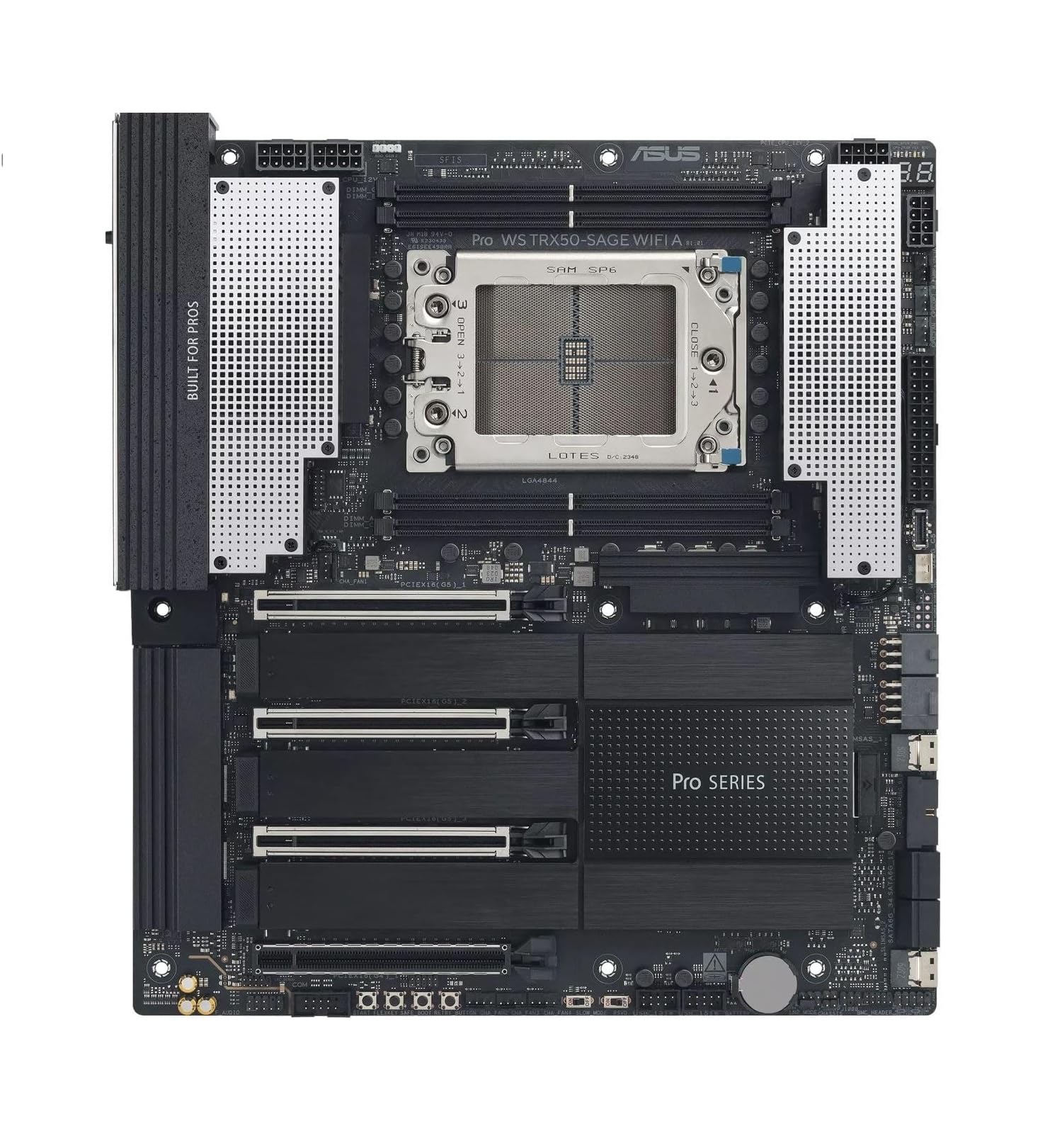 ASUS PRO WS TRX50-SAGE WIFI A, Scheda Madre Workstation AMD, Slot DDR5 Nera | Socket AMD sTR5 per CPU a 96 Core, 36 Stadi di Alimentazione, ECC R-DIMM, Tre Slot M.2, Tre slot PCIe 5.0, USB-C 20 Gbps