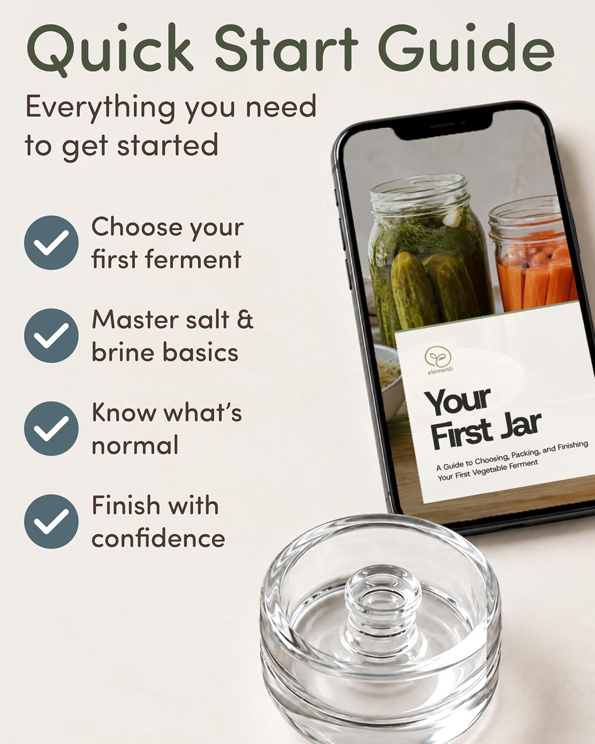 Elementi Fermentation Weight Set of 2 – Easy Grip Glass Weights for Fermenting, Perfect Pickling & Canning Weights for Wide Mouth Mason Jars, Durable Soda-Lime Glass for Sauerkraut, Kimchi & More