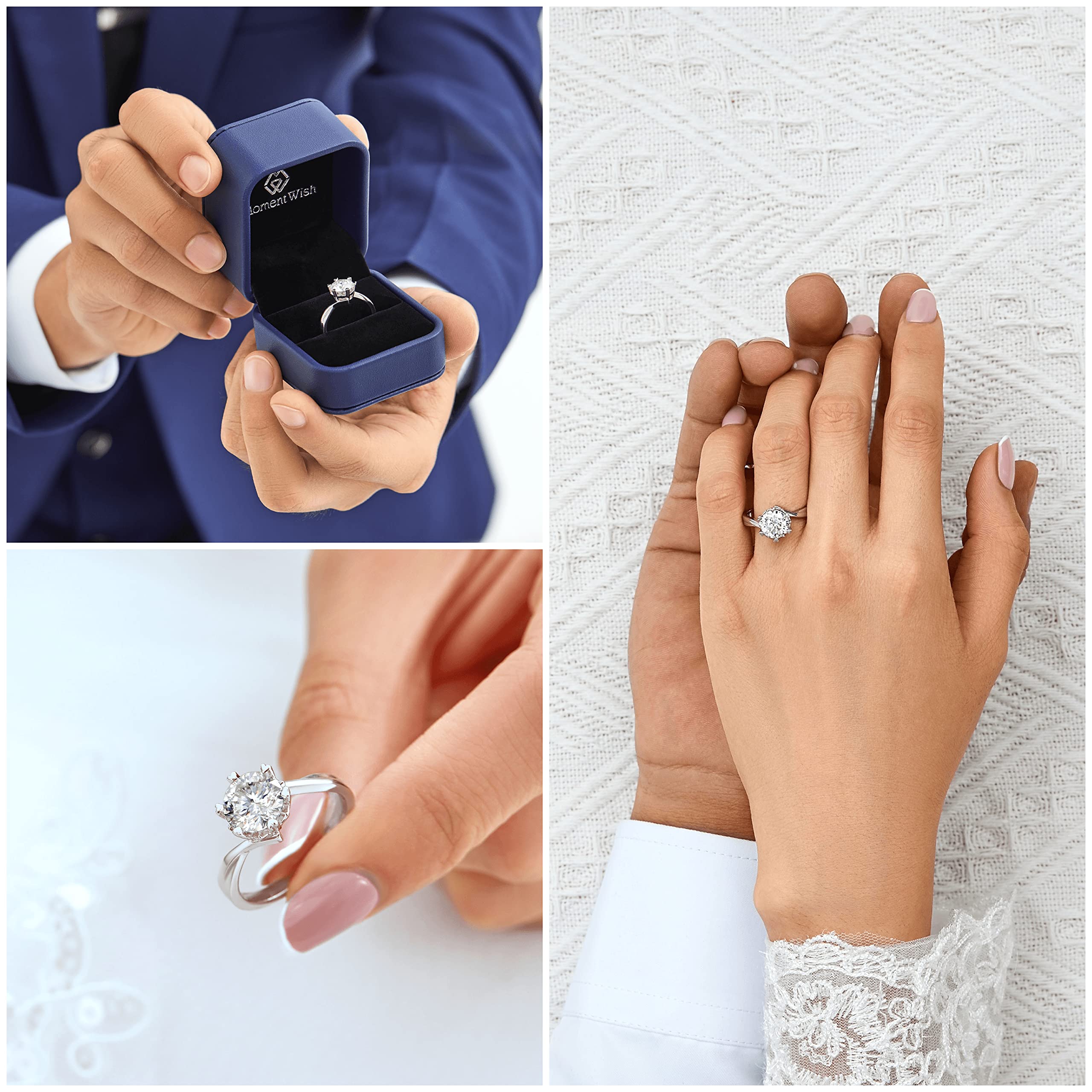 MomentWish Anelli Donna, 1/2 Carato Anello Fidanzamento Moissanite Eternità Anello anelli donna argento 925 Regalo di nozze per Donna Sposa