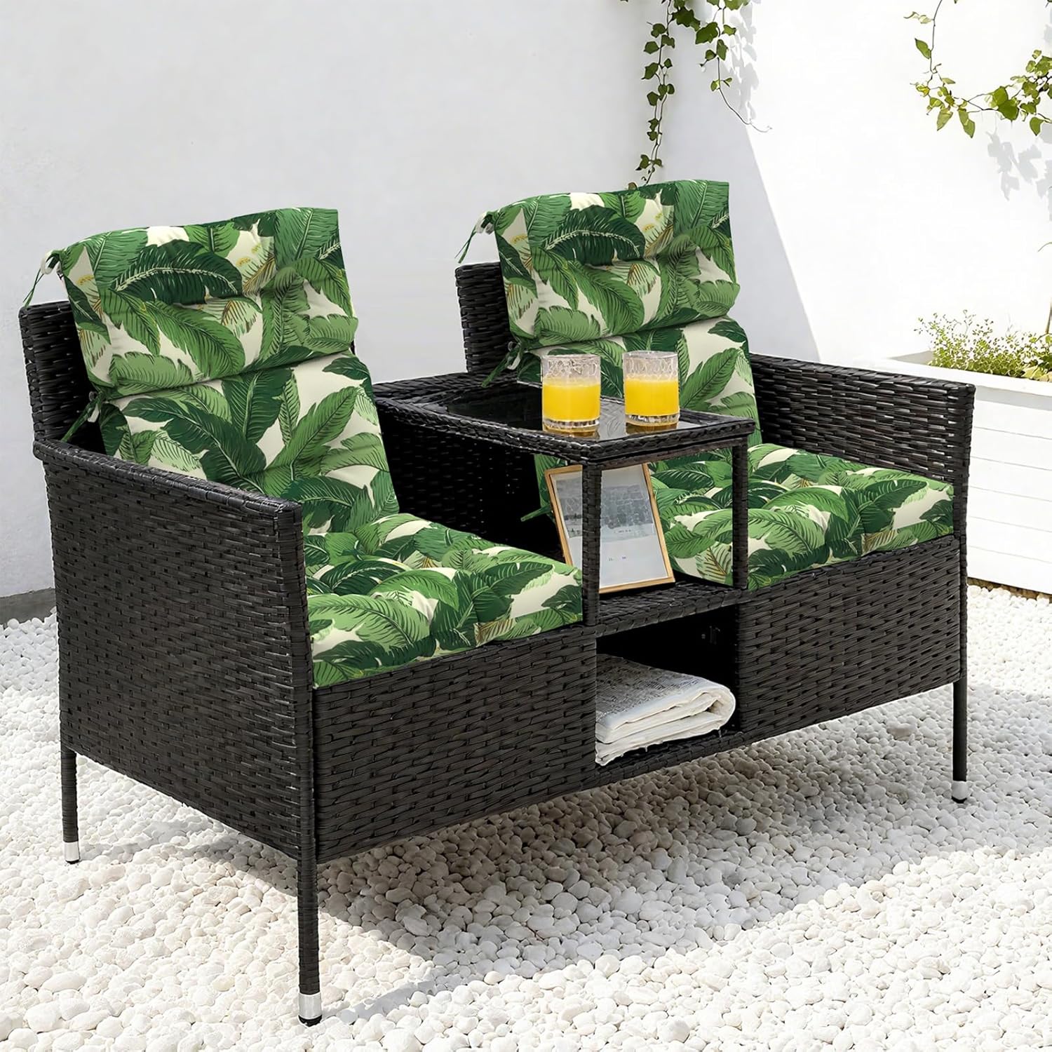 LVTXIII Outdoor Seat/Back Chair Cushion Patio Tufted High Back Cushion, Seasonal Replacement Rocking Chair Cushion with Ties (22” W x 20D”, Set of 2, Swaying Palms Green)