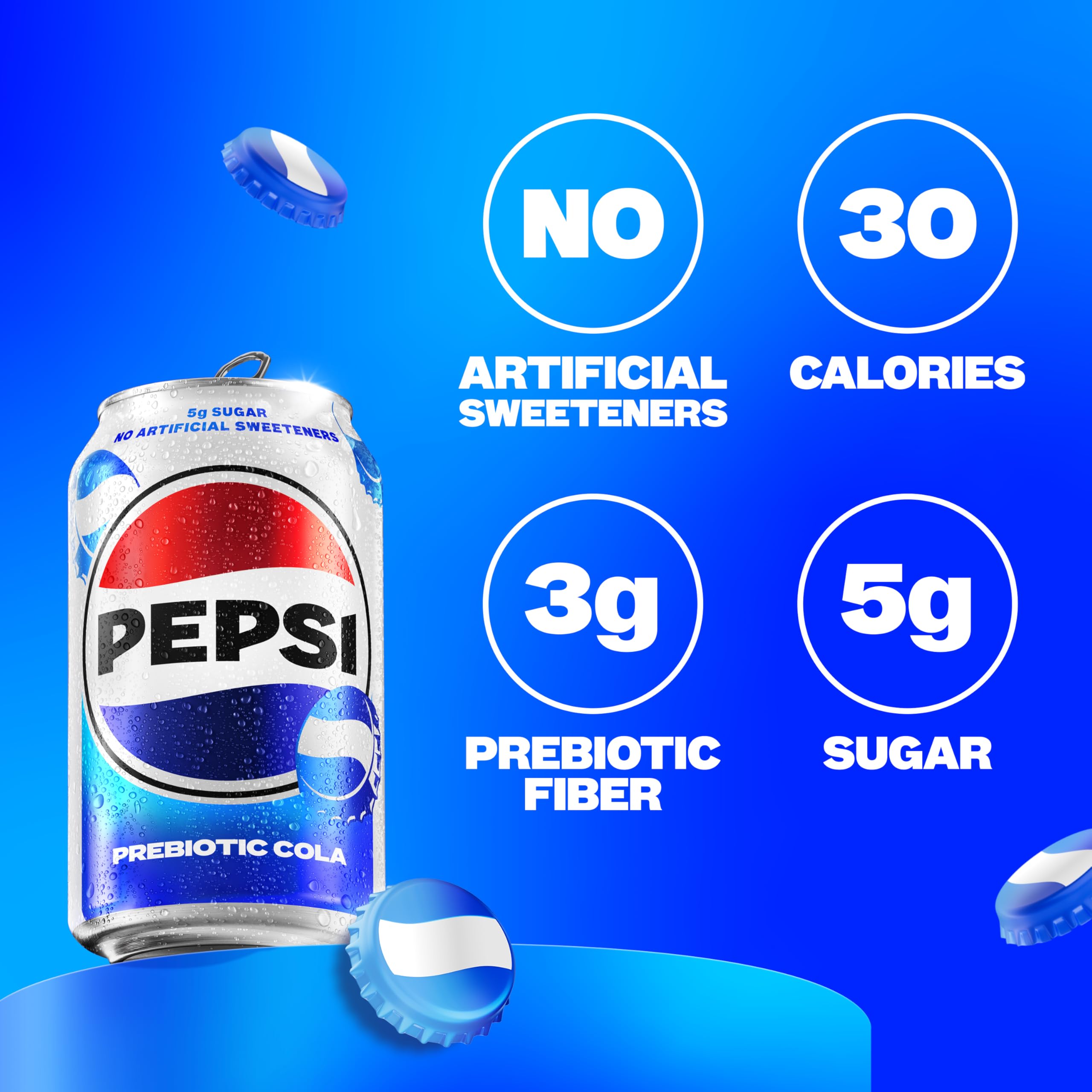 Pepsi Prebiotic Cola 12 fl oz Cans 8 Pack 30 Calories 5g Prebiotic Fiber 5g Sugar Soda Pop — view 3