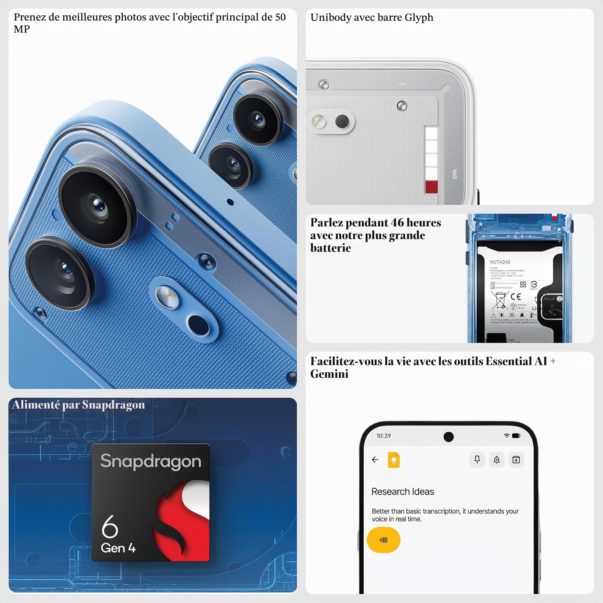 Nothing Phone (4b), Smartphone Android 16 débloqué, 50 MP Appareil Photo avec OIS, 6,67" Écran AMOLED 120 Hz, 5200 mAh Batterie, 33 W Charge Rapide, Glyph Bar