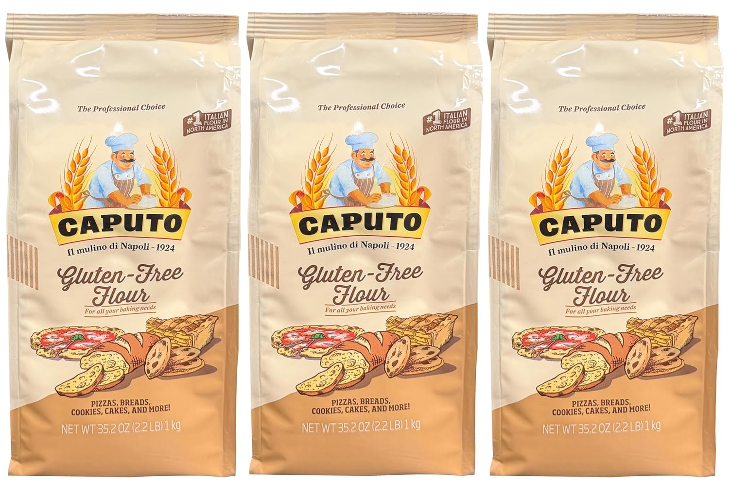 Antimo Caputo Gluten Free Pizza Flour 2.2lb - All Natural Multi Purpose Flour & Starch Blend for Baking Pizza, Bread, & Pasta (3 Pack)