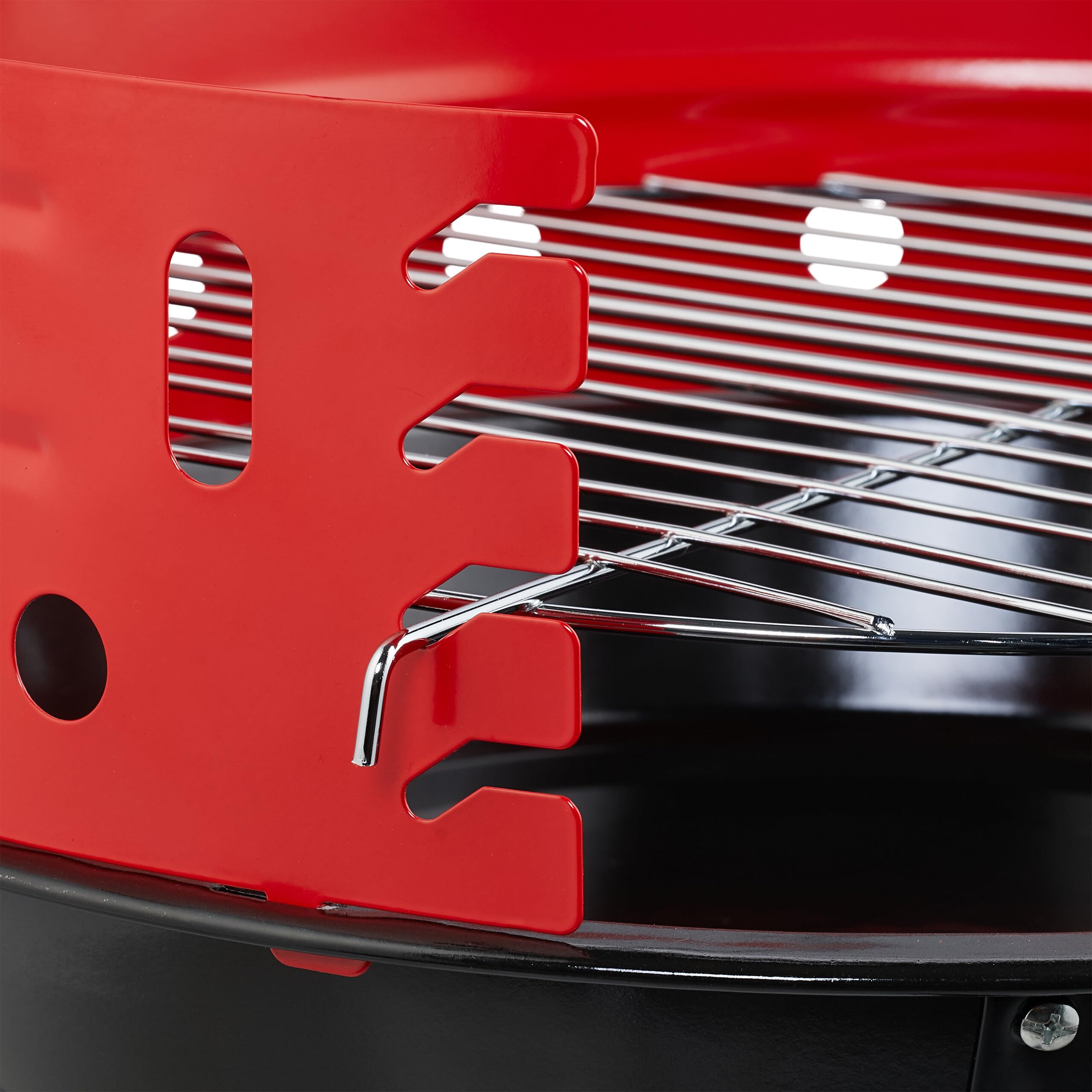 Relaxdays Barbecue Charbon de Bois tripode, Ø 42 cm, Grill Rond sur 3 Pieds, Protection Contre Le Vent, Noir/Rouge