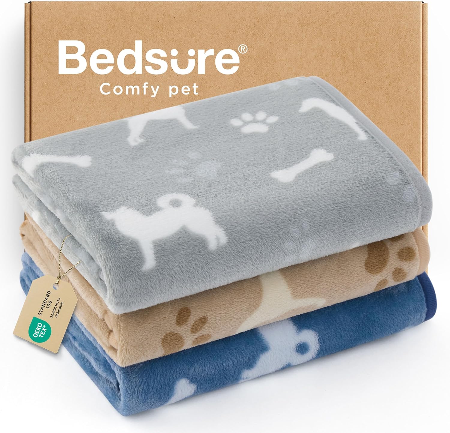 Bedsure 1 Pack 3 Pet Blankets, Super Soft Fluffy Premium Fleece Flannel Portable Throw Dog Blankets for Small Dogs, Printed Cat Puppy Blanket Pink/Grey/Brown Small(23x16 inch)