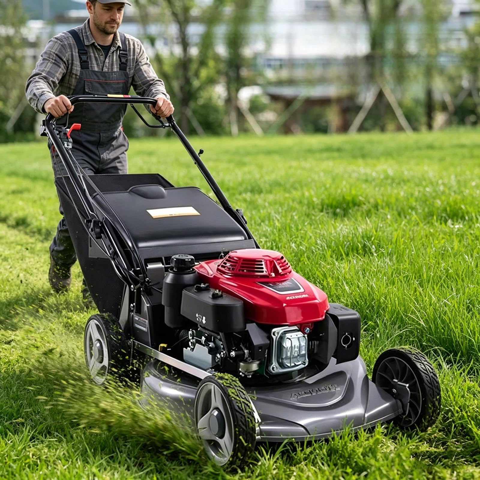 Kosiarka Spalinowa Pchana,Szerokość Koszenia 19/21Cali,Obudowa Ze Stopu Aluminium,Silnik 4-Suwowy 160cc,3200Obr./Min,Z Koszem Na Trawę,7-Stopniowa Regulacja Wysokości,Do Ogrodu I Na Podwórko 21in