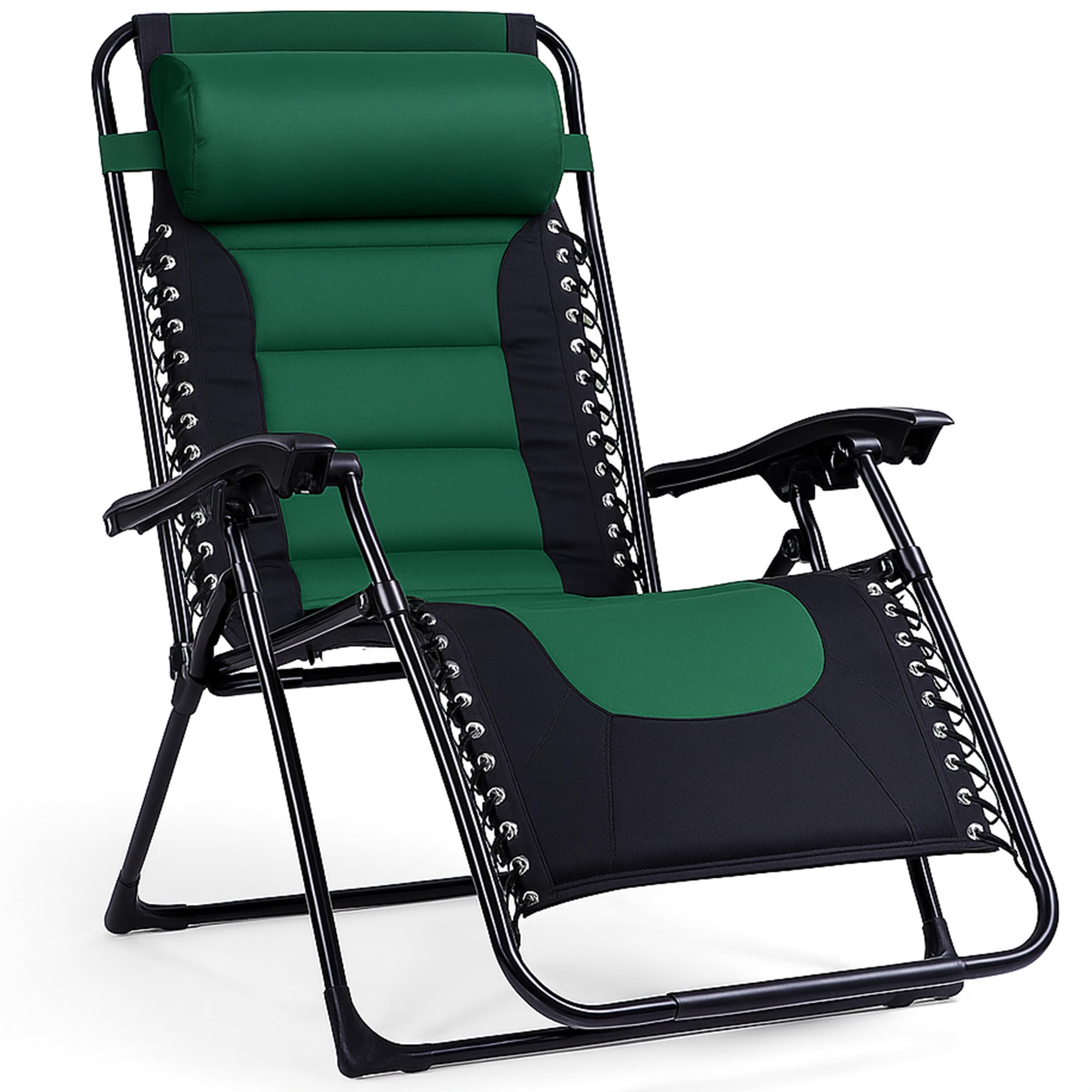 Backyard Expressions Deluxe XL Padded Recliner Chair – Ergonomic Anti-Gravity Lounger with Folding Design, Side Tray, and Adjustable Headrest