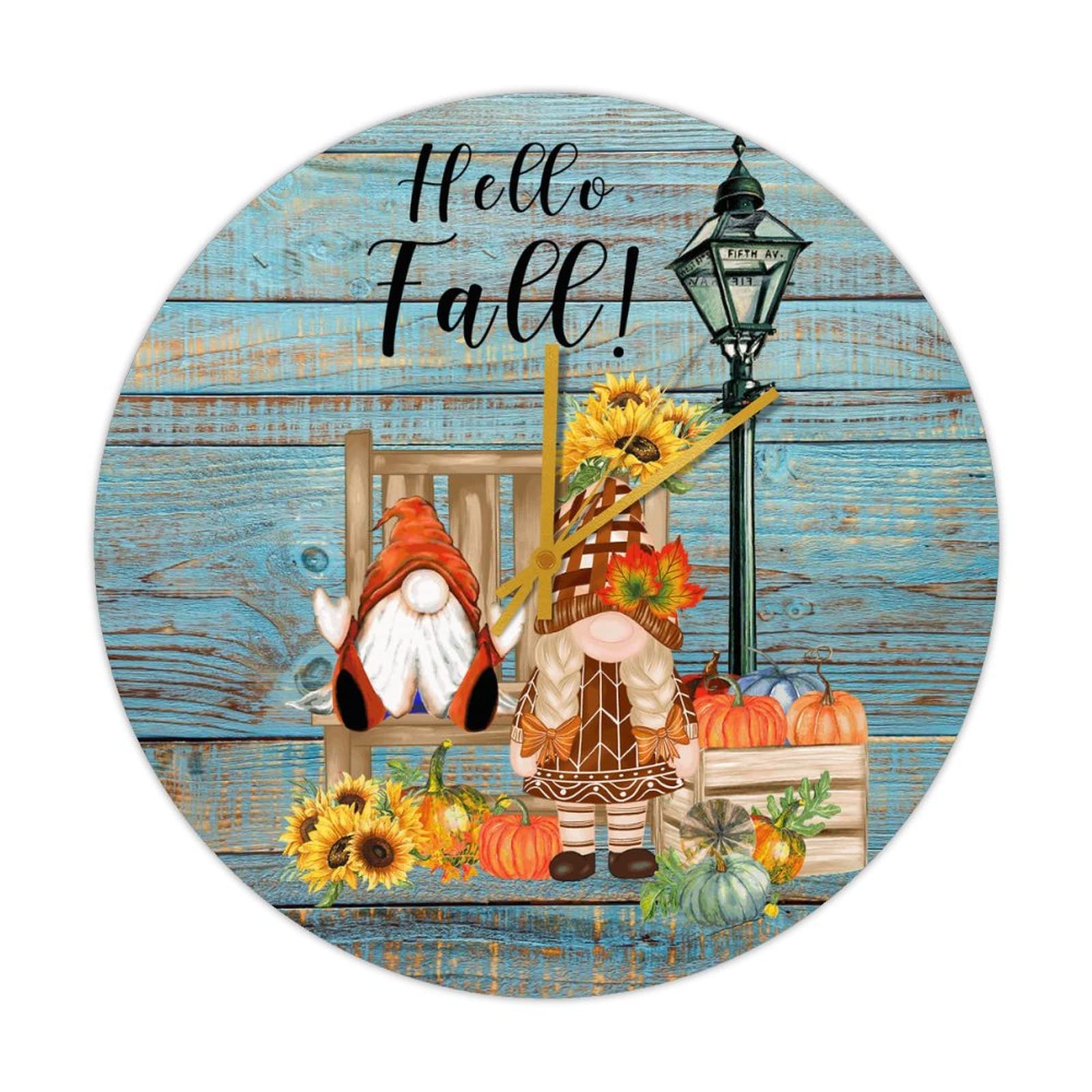 Horloge ronde en bois Hello Fall 38cm pour décoration murale