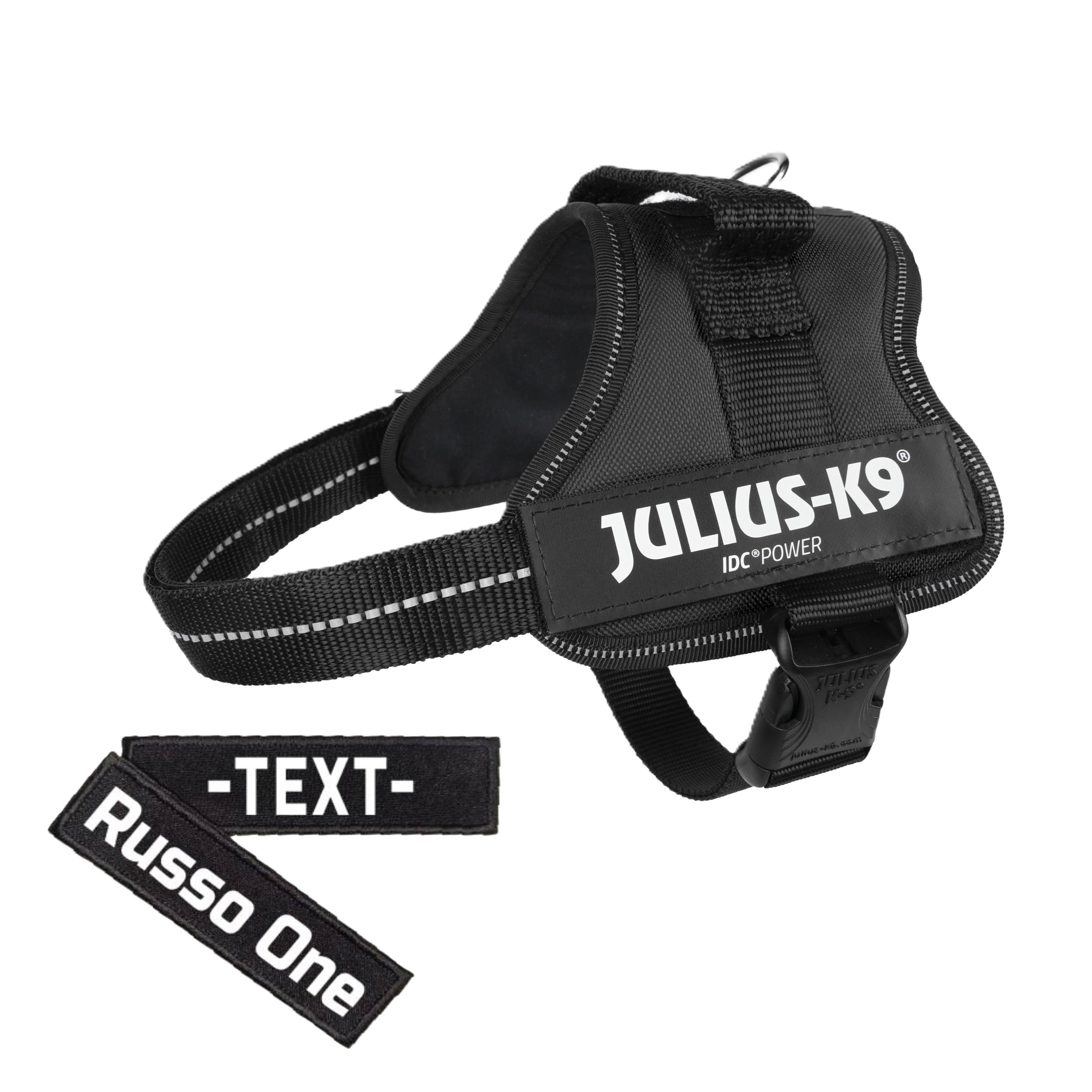 K9 Powergeschirr Original Julius-K9 Hundegeschirr für Diensthunde inkl. 2 Stück Klettsticker mit Wunschtext gratis (Schwarz, S/Mini (Brust: 49-67 cm))