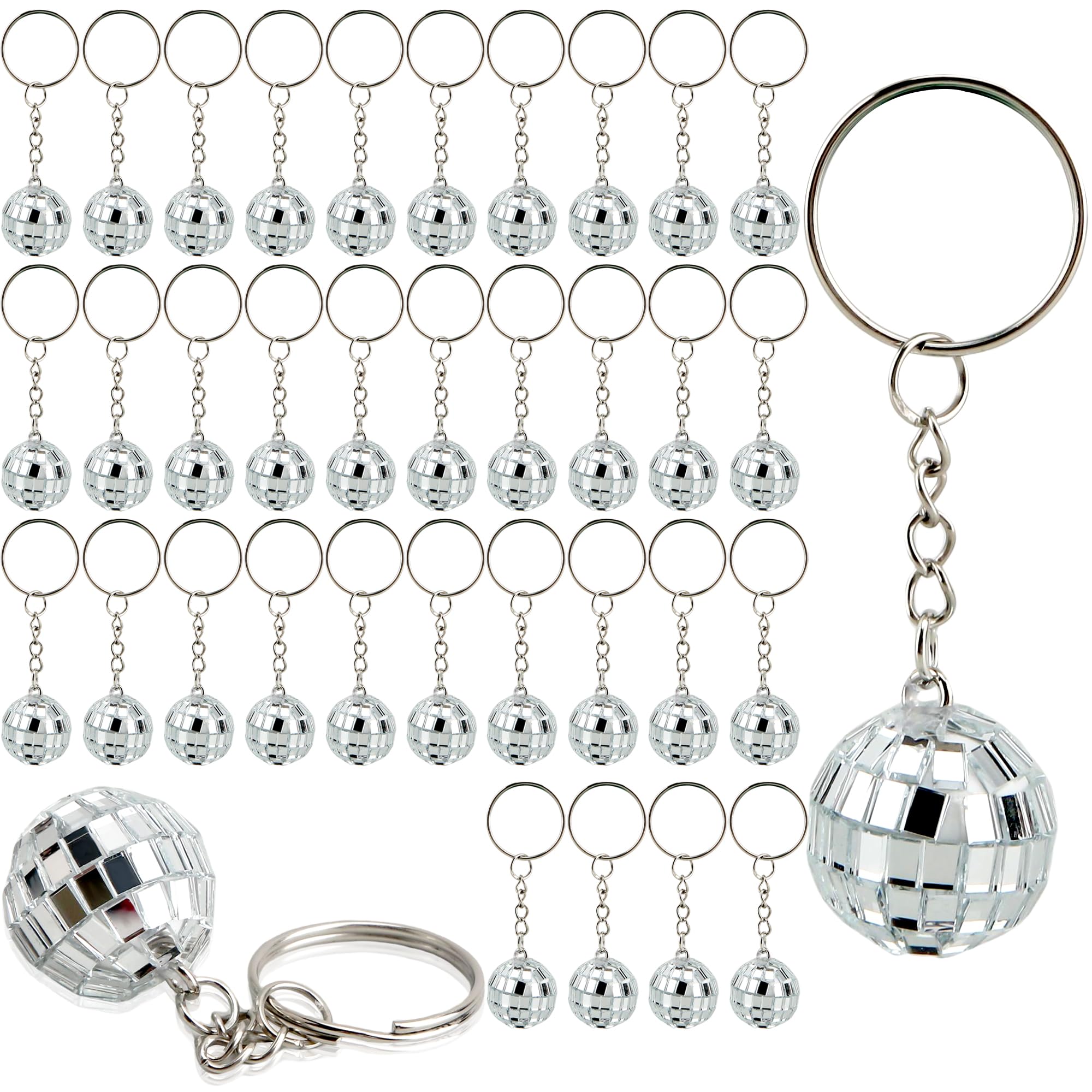 Rcanedny 36 Pcs Mini Disco Ball Keychains Mirror Silver Small Disco Ball Keychain Bulk for Backpack Birthday Christmas 1970s Disco Theme Party Favors