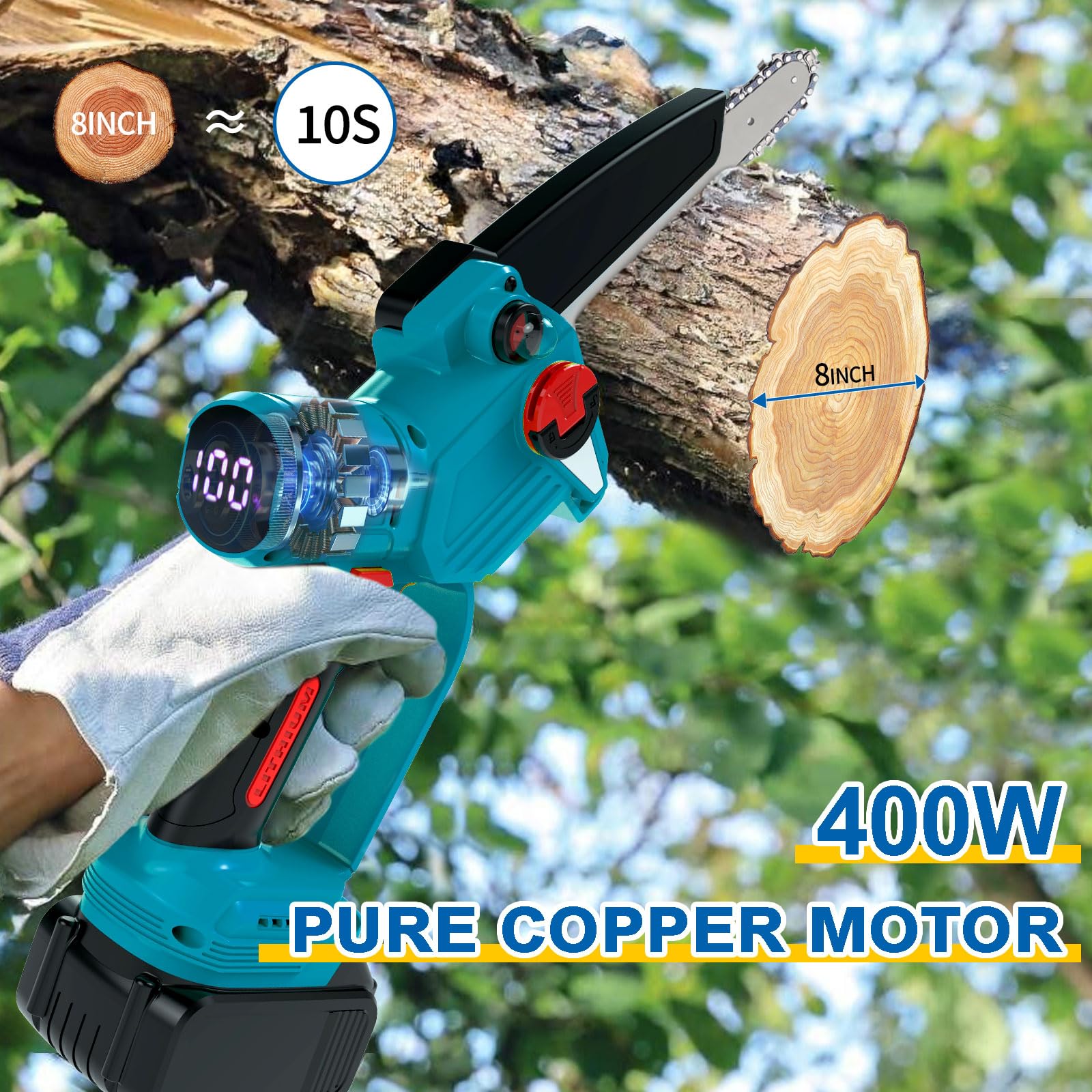 Mini Motosega a Batteria 8 Pollici Compatibile con Makita 18V Batteria, Brushless Sega a Batteria, per La Potatura dei Rami e Il Taglio del Legno(Senza Batteria e Caricatore)