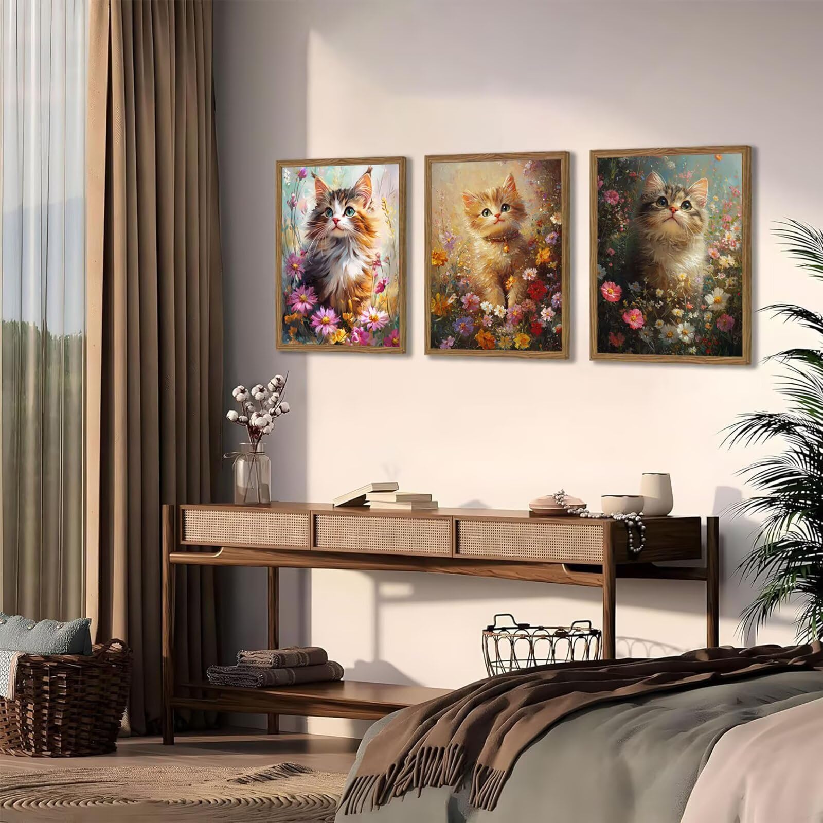 Generico Cnyaunfi 3 Pezzi Gatto Pittura Diamante Fai-Da-Te, 5D Beige Diamond Painting Kit Completo per Hobby Creativi Adulti, Per La Decorazione Della Parete Di Casa 50x70cm YF-3536