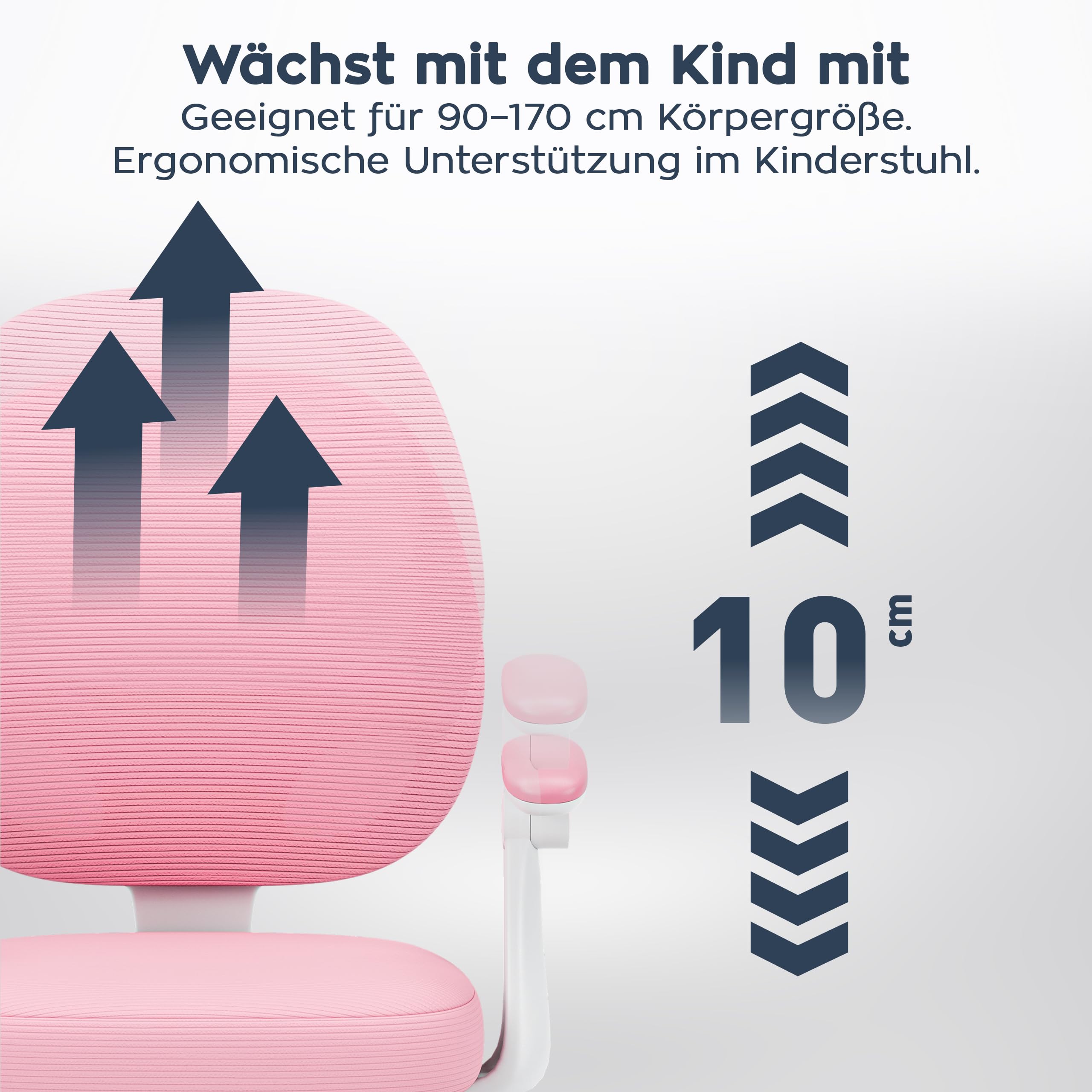 MARK ADLER Junior 3.1 ergonomischer Schreibtischstuhl Kinder & Jugendstuhl - Mit Fußstütze - Höhenverstellbar - Für gesundes Sitzen - Mitwachsend 90–170 cm - Klappbare Armlehnen 0–90° - Rosa