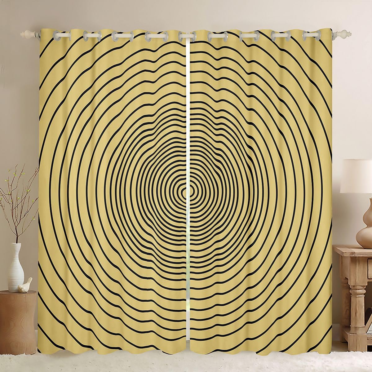 Rideau occultant contre la lumière du jour avec motif cercle moderne jaune pastel