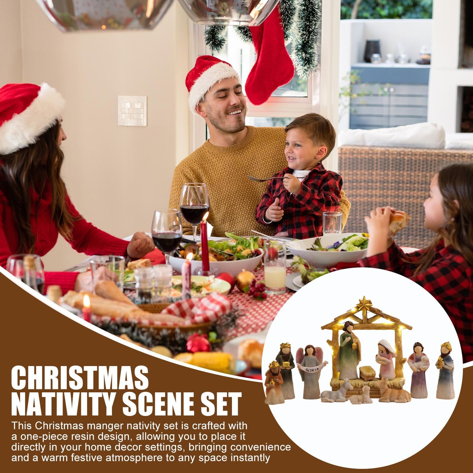 Crèche Intérieure De Noël Décorations Saisonnières Fournitures Pour Fêtes | Crèche De Noël En Résine Pour Thanksgiving Fêtes Maison Bureau Chambre Cheminée Dortoirs Appartement