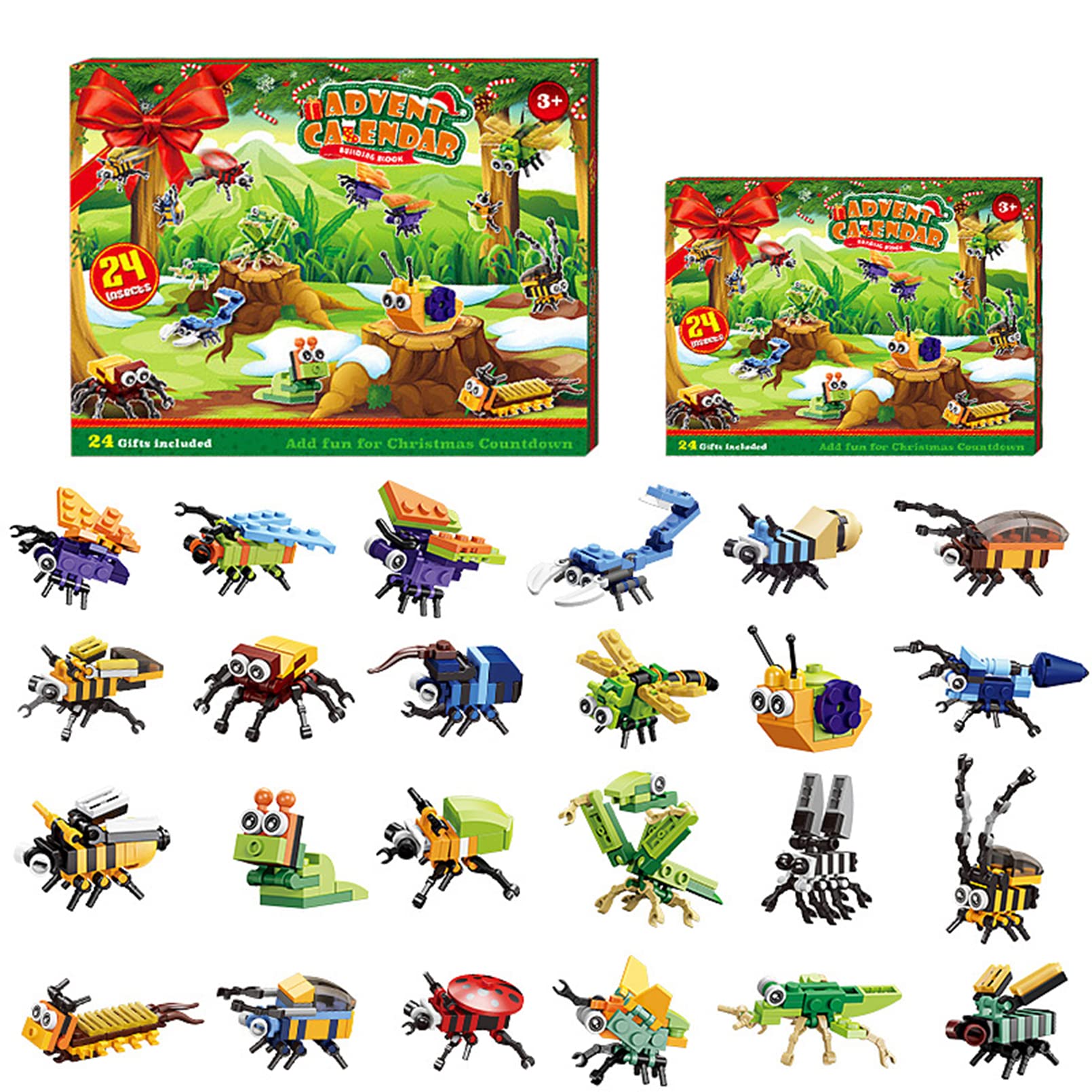 AM ANNA Christmas Advent Calendar 2023 Boys, 24 Days Toy Figures Building Blocks Countdown Calendar Including 24 Different Insect Building Blocks Gift(24 Insects Building Blocks)
