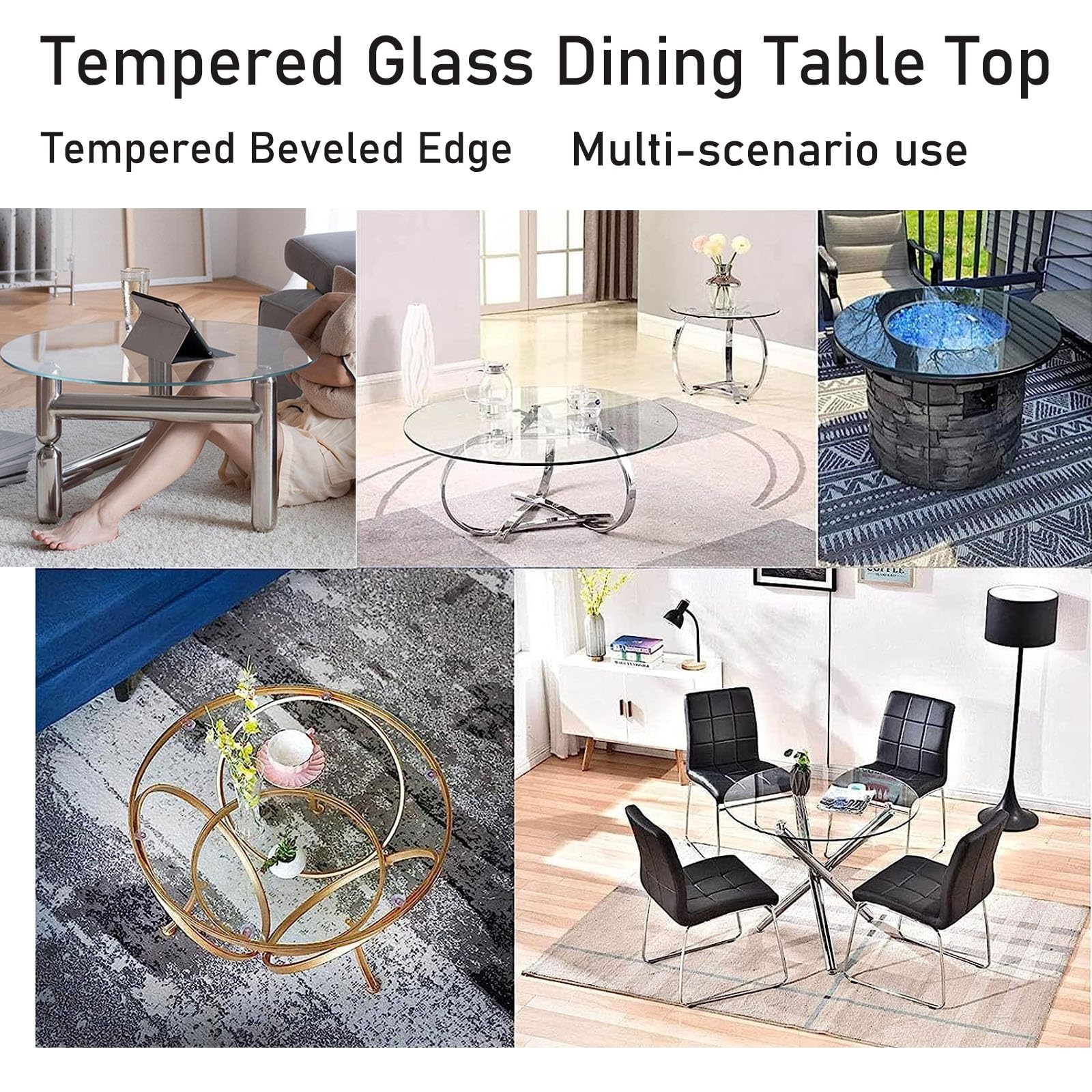 Piano Tavolo In Vetro ESG Diametro 80 Cm Nero 030008118