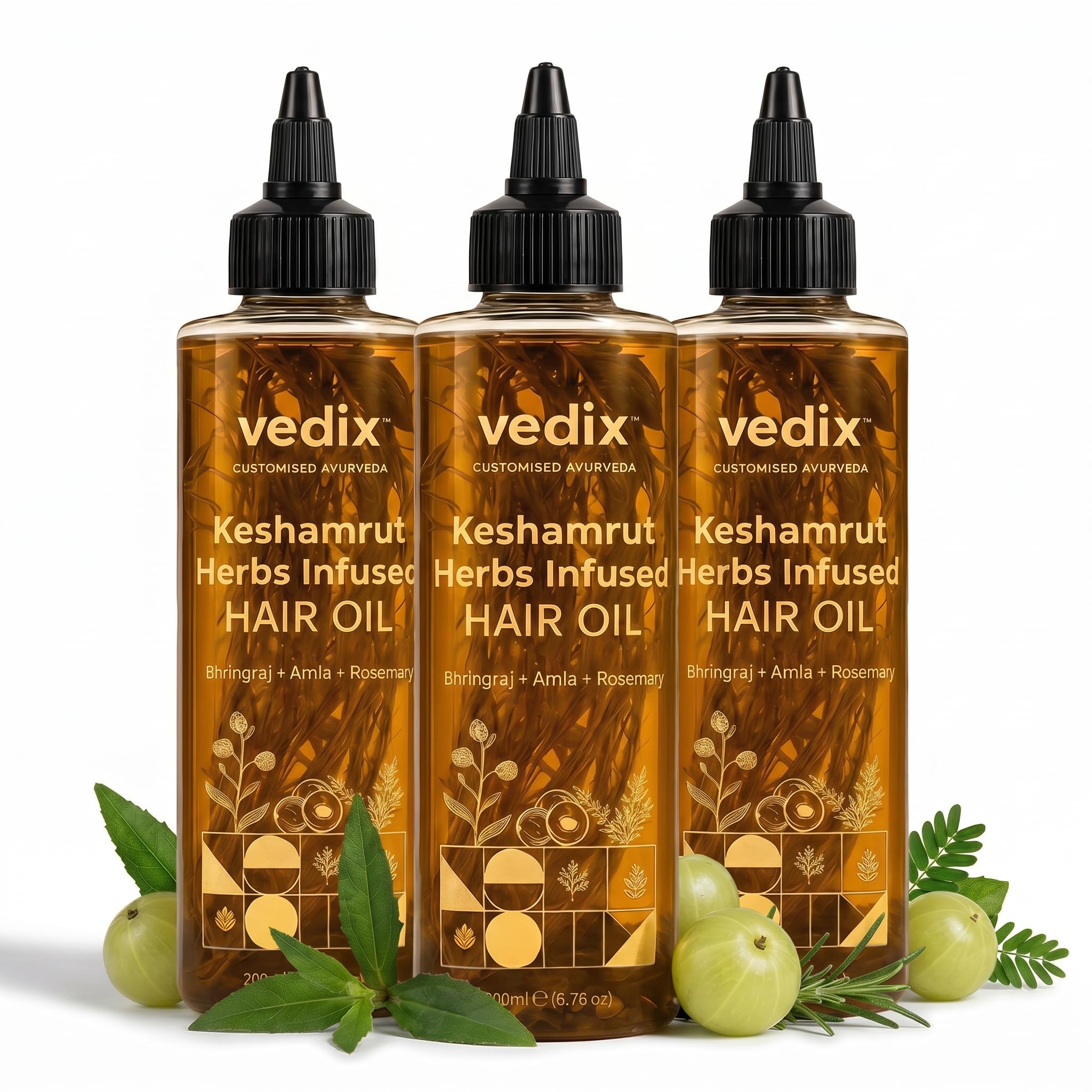 Vedix Keshamrut Ayurvedic Herb-Infused Hair Oil | Pack of 3 | Herb-Infused Hair Oil | 16+ Whole Herbs, No Mineral Oil | Controls hair fall & boosts growth | For women & men