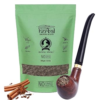 Royal Swag Ayuvredic Herbal Mixture 100% Tobacco Free and Nicotine Free With 1 Wooden Pipe 3.5 oz/ 100 gram
