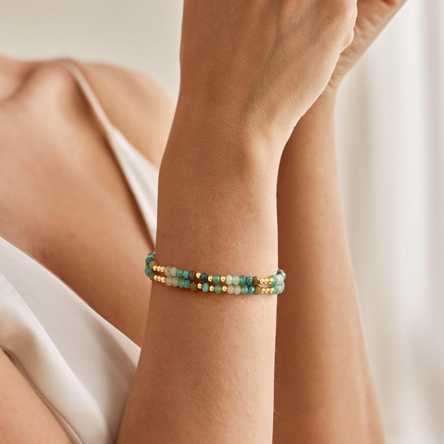 Healing Crystals Green Bracelets for Women, Chakra Bracelets Birthday Gifts for Her Sister Natural Stone Bracelet Stress Relief Gifts - Image 2