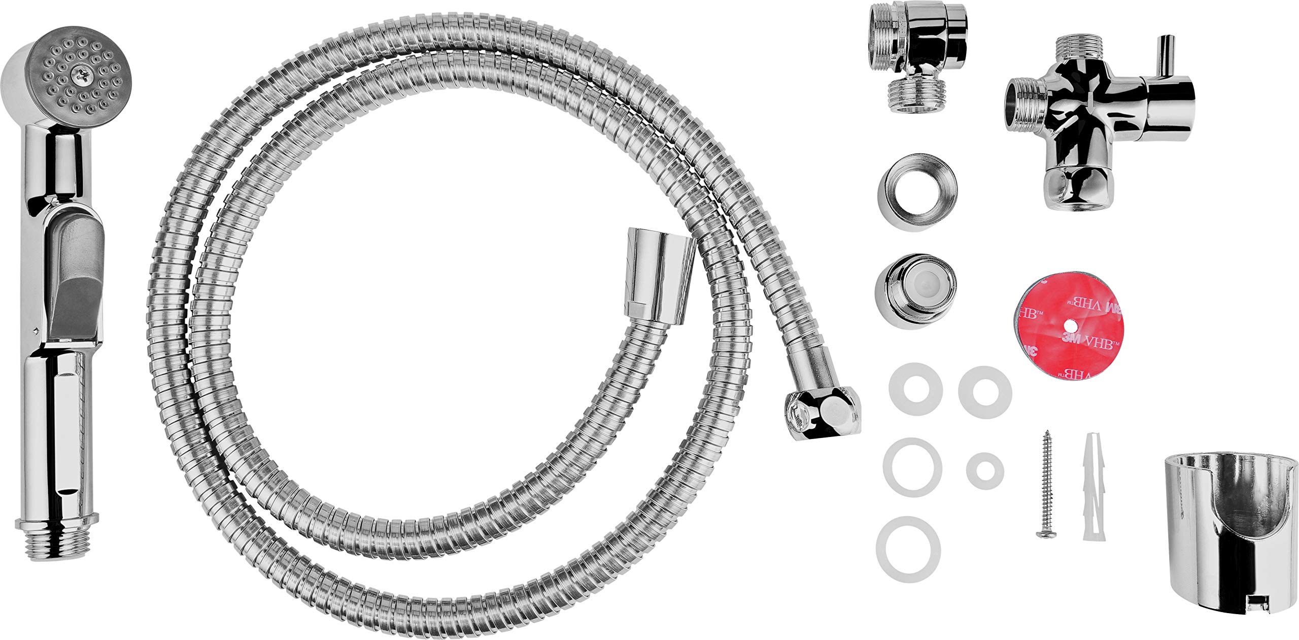 Cornat SA143 Kit de douchette pour bidet Utilisable sur robinet et robinet d'angle Commutation facile Avec support mural Chromé brillant