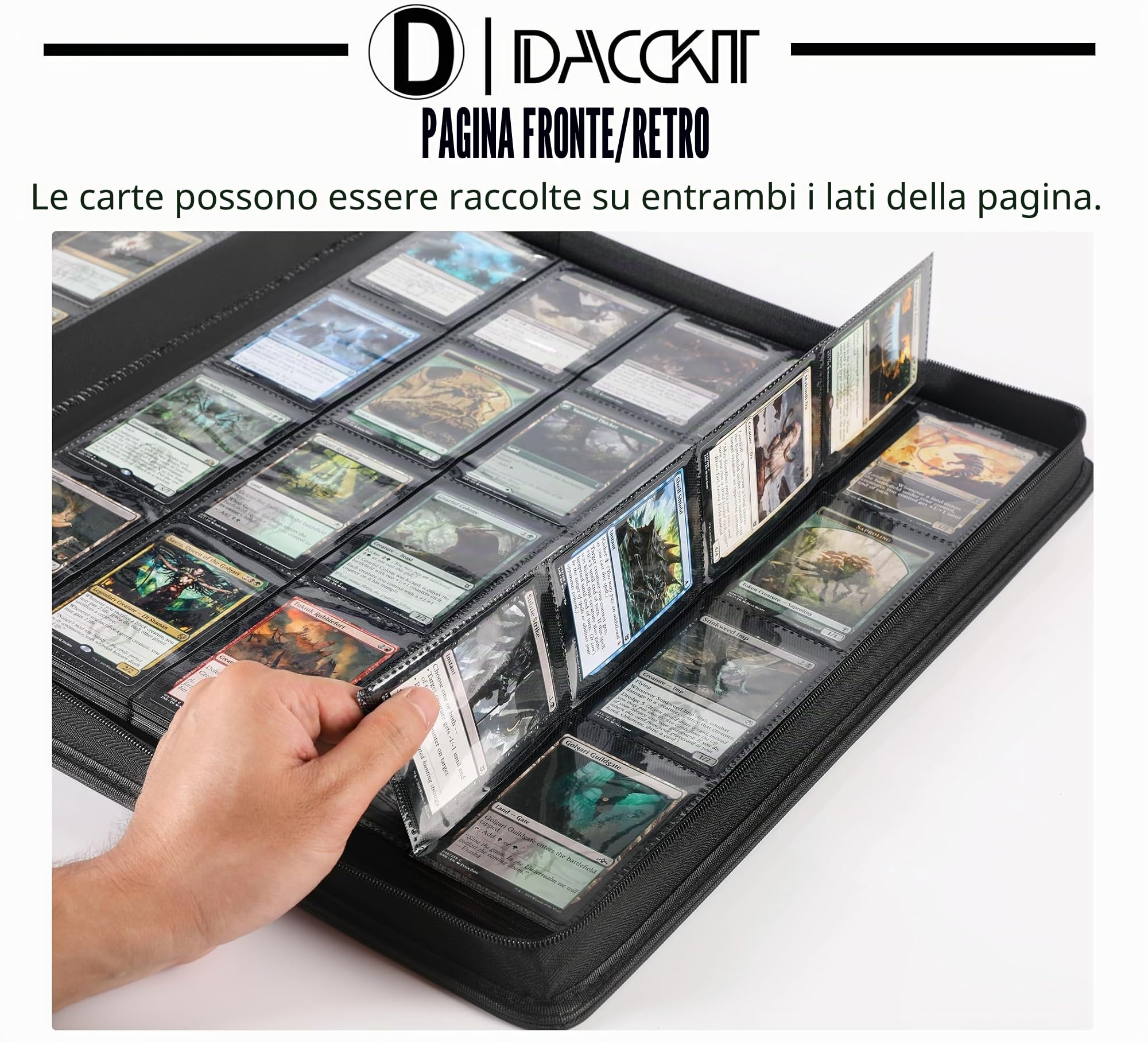 Raccoglitore di carte di alta qualità, 20 tasche, per 2000 carte, album senza anelli da 12,7 x 10,2 cm, con maniche, compatibile con carte da trading e sportive (modello A, nero classico)