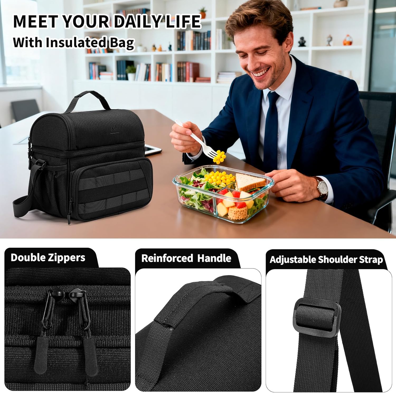 NOL Natural Organic Lifestyle Two Compartment Lunch Cooler Bag for Men - 3 Colors