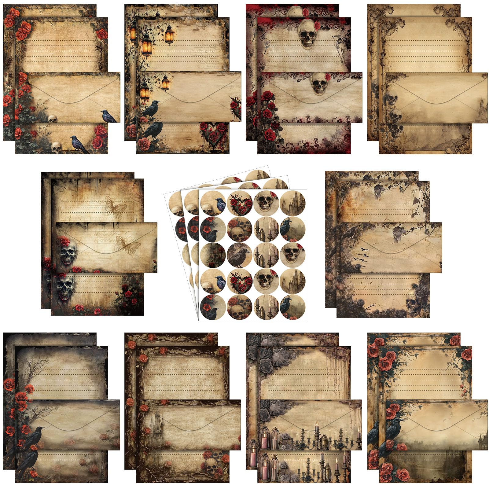 TaoBary 160pcs Gothic Stationery Letter and Envelopes Stationery Paper Set