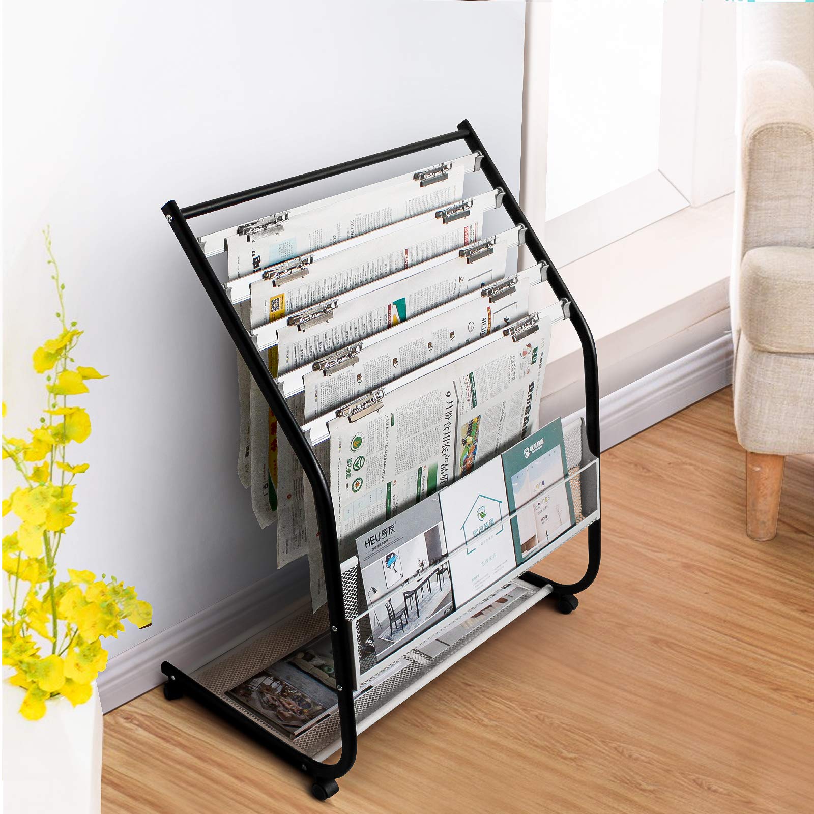 Amazon | GBOLE 新聞ラック 5段新聞はさみ+1段マガジンラック