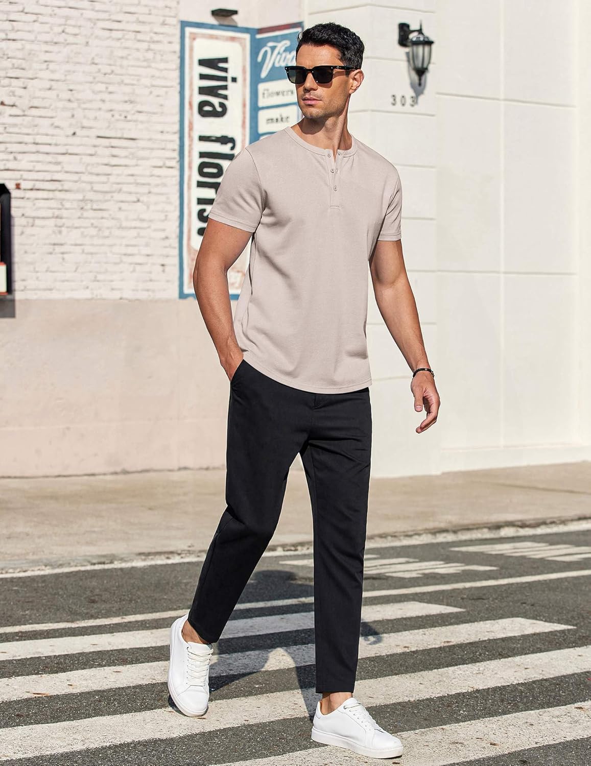 COOFANDY Men's Casual Henley T-Shirts Summer Short Sleeve Cotton Shirts Basic Button Tee Tops - Image 3