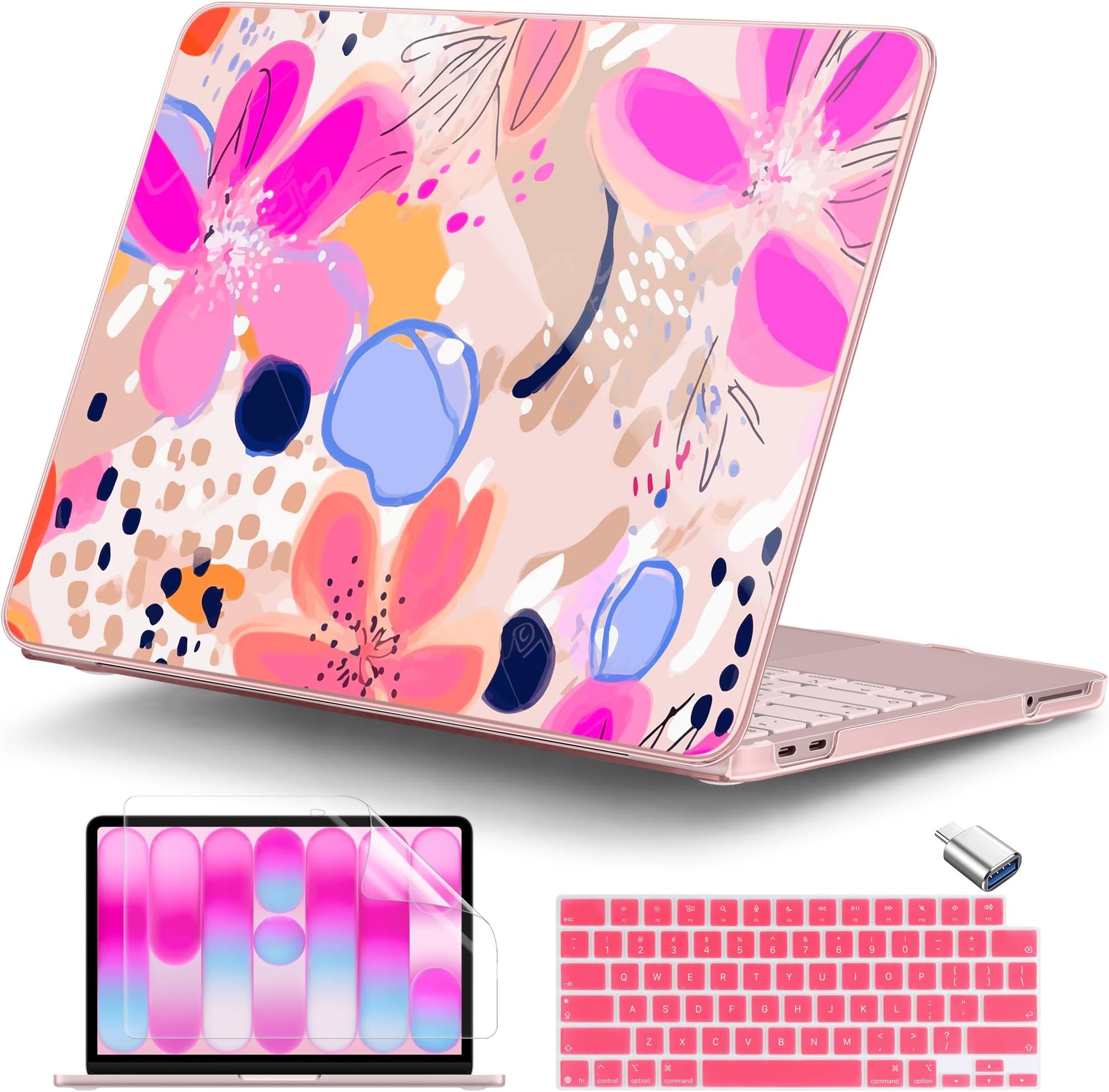Compatible with MacBook Neo 13 Inch Case 2026 A3404 A18 Pro chip & Touch ID, Plastic Hard Shell with Keyboard Cover, Screen Protector & Dust Plugs, Floral Artistic