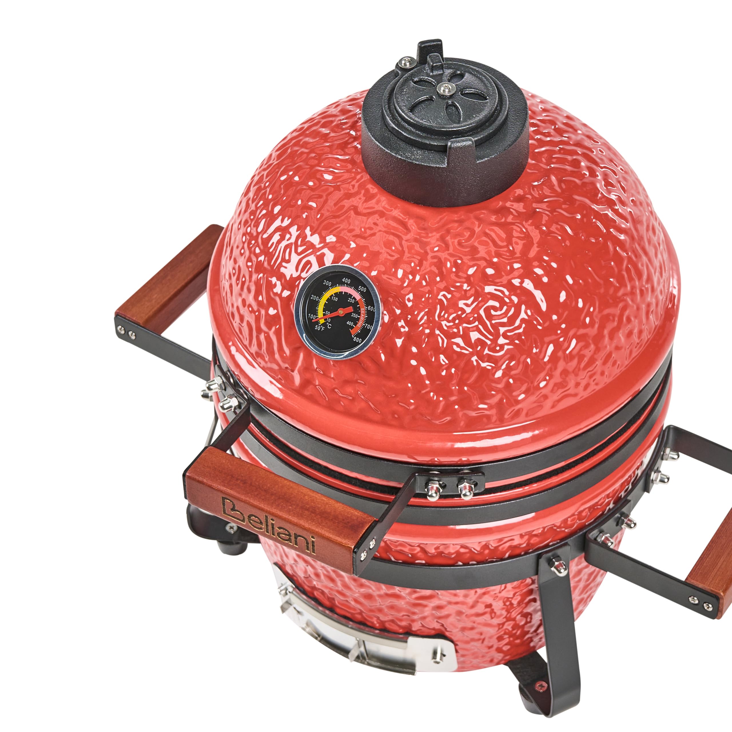 Ogrodowy mini grill węglowy ceramiczny przenośny z pokrywą termometerem rusztem czerwony Kamado