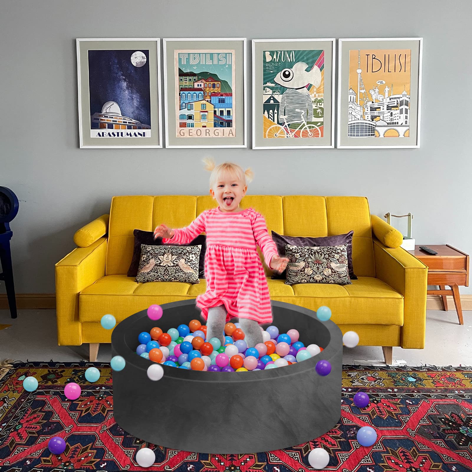 MEOGETY Baby Foam Ball Pits for Toddlers Kids, Soft Round Ball Pit Pool Ideal Gift Soft Play for Children Infants (Balls NOT Included) Black