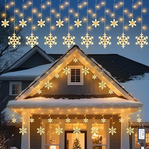 Miniatura 8 de Brightown Luces de Copo de Nieve de Navidad para Exteriores - Cadena de Copos de Nieve de 13 Pies 192LED, 16 Gotas, 12 Modos, Temporizador, IP65