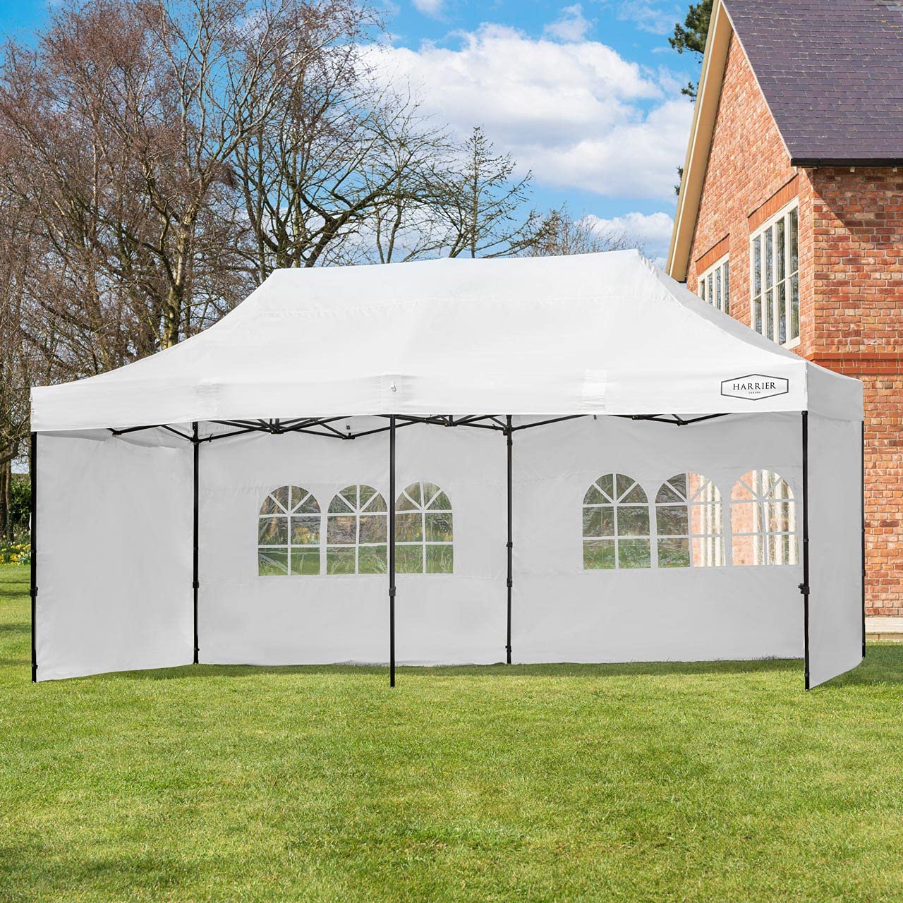 HARRIER Replacement Gazebo Side Panels | Shower-Resistant & UV-Protected Polyester - Window or Door Styles with Optional Zips [3x3m or 3x6m] - Panels Only (White 3m x 6m, Window Panel (without Zip))