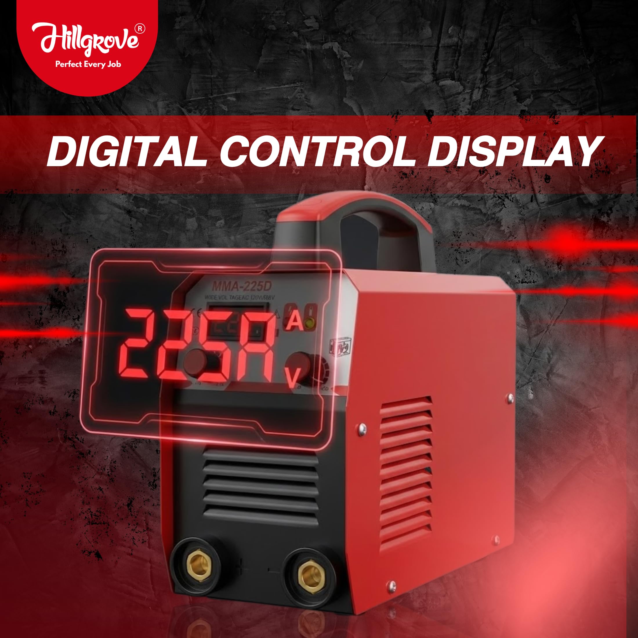 Hillgrove HGCM1210M2 225Amp Arc Force Control, AC, Anti Stick, Hot Start Function Rod Digital Display IGBT Based VRD Technology MMA Inverter Welding Kit Machine