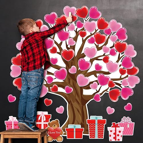 Miniatura 3 de Whaline Juego de 102 tablones de anuncios para el día de San Valentín árbol de aula forma de oso de corazón recortes mixtos lindo corte de papel de