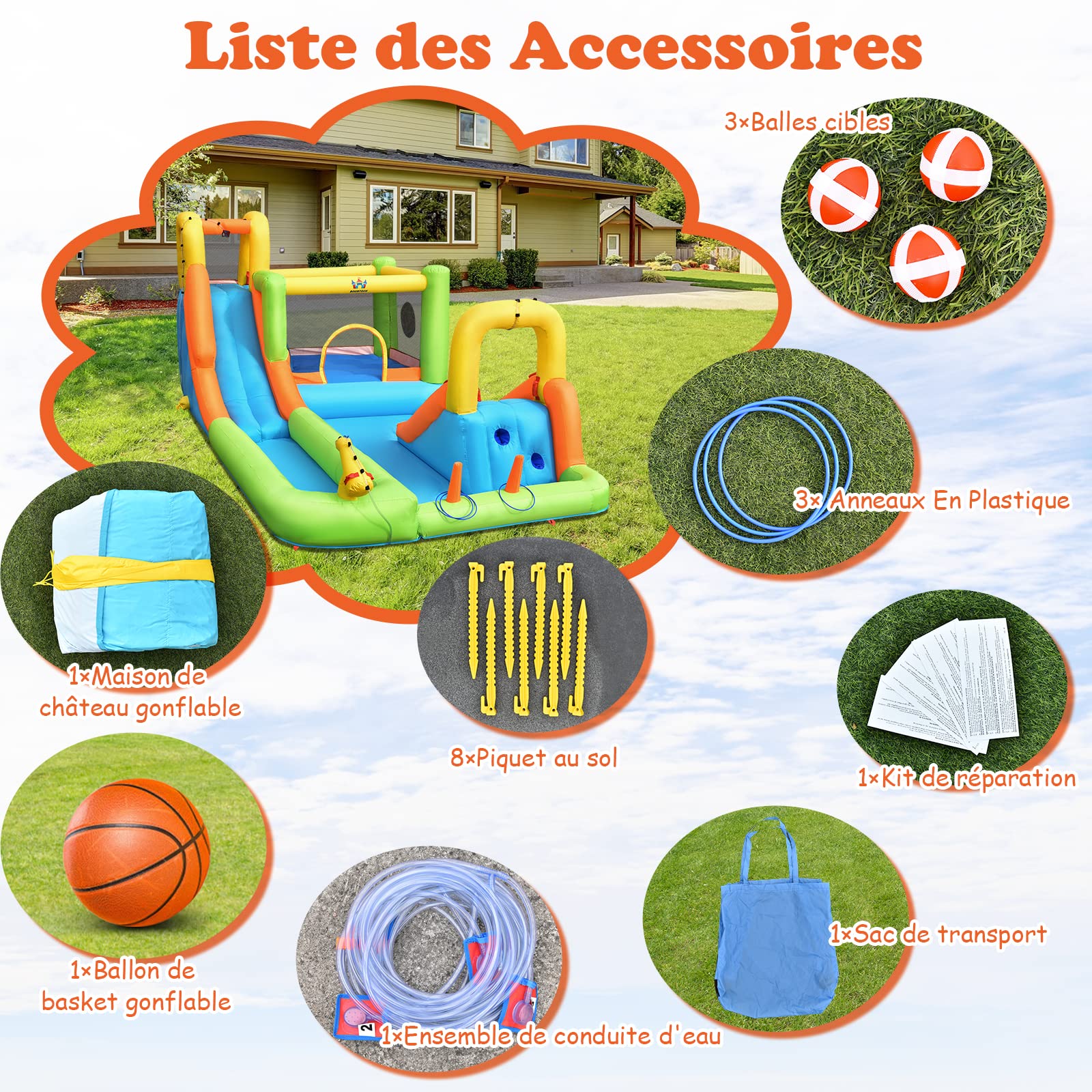 GOPLUS Castillo Hinchable para Niños, Hinchable Grande con Piscina, Pistola de Agua Tobogán Acuático, Adecuado de 3 a 10 Años, ‎504 x 295 x 217 cm