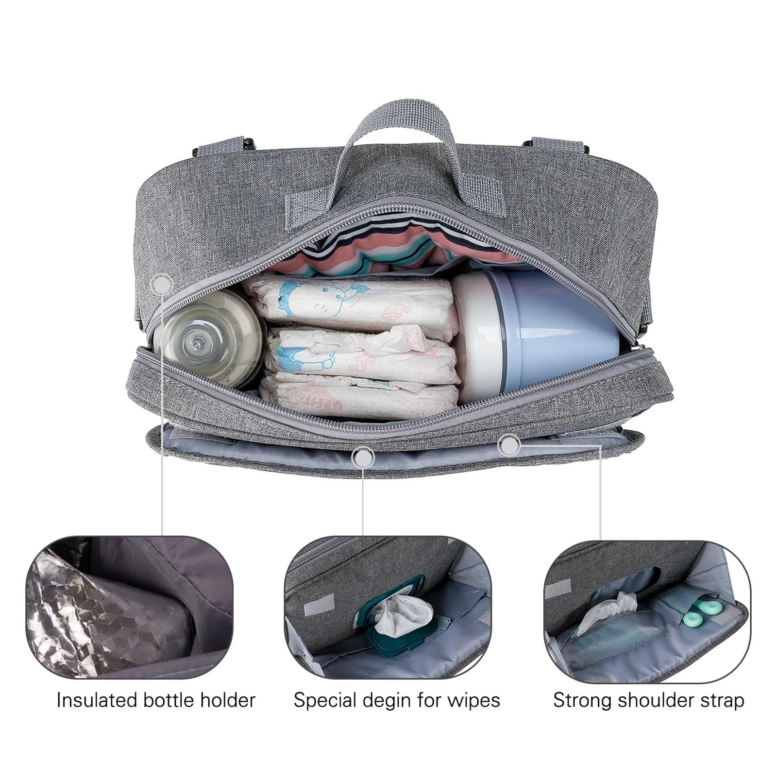 Wasserdichte bestickte Kinder-Kinderwagen-Tasche, Aufbewahrungstasche, Wickeltasche, Mutter-Kind-Mama-Tasche, Wickeltasche(Black)