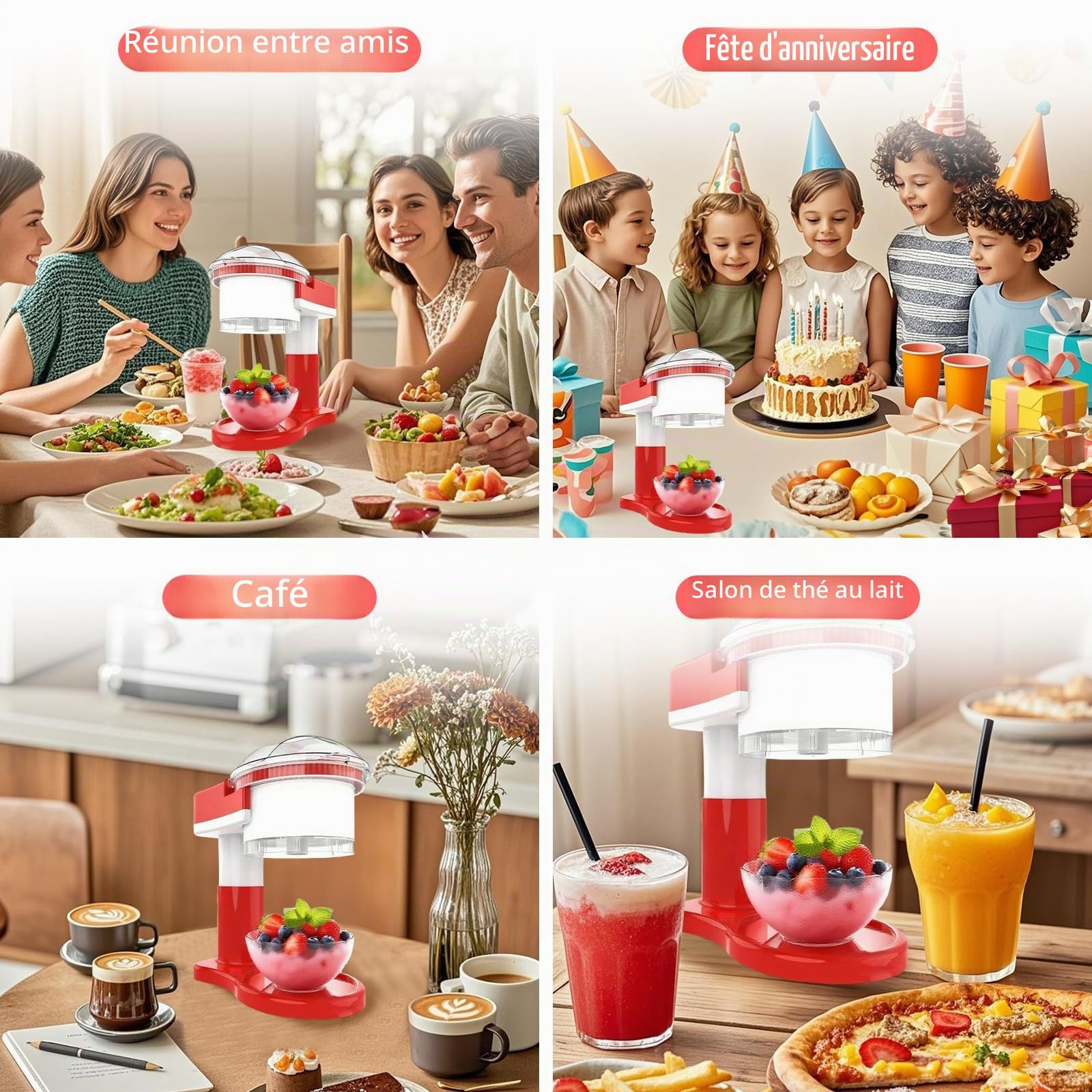Broyeur à glace électrique, machine à granit avec lames en acier inoxydable amovibles et lavables, broyeur à glace électrique pour glace, granite, boules de neige et cocktail
